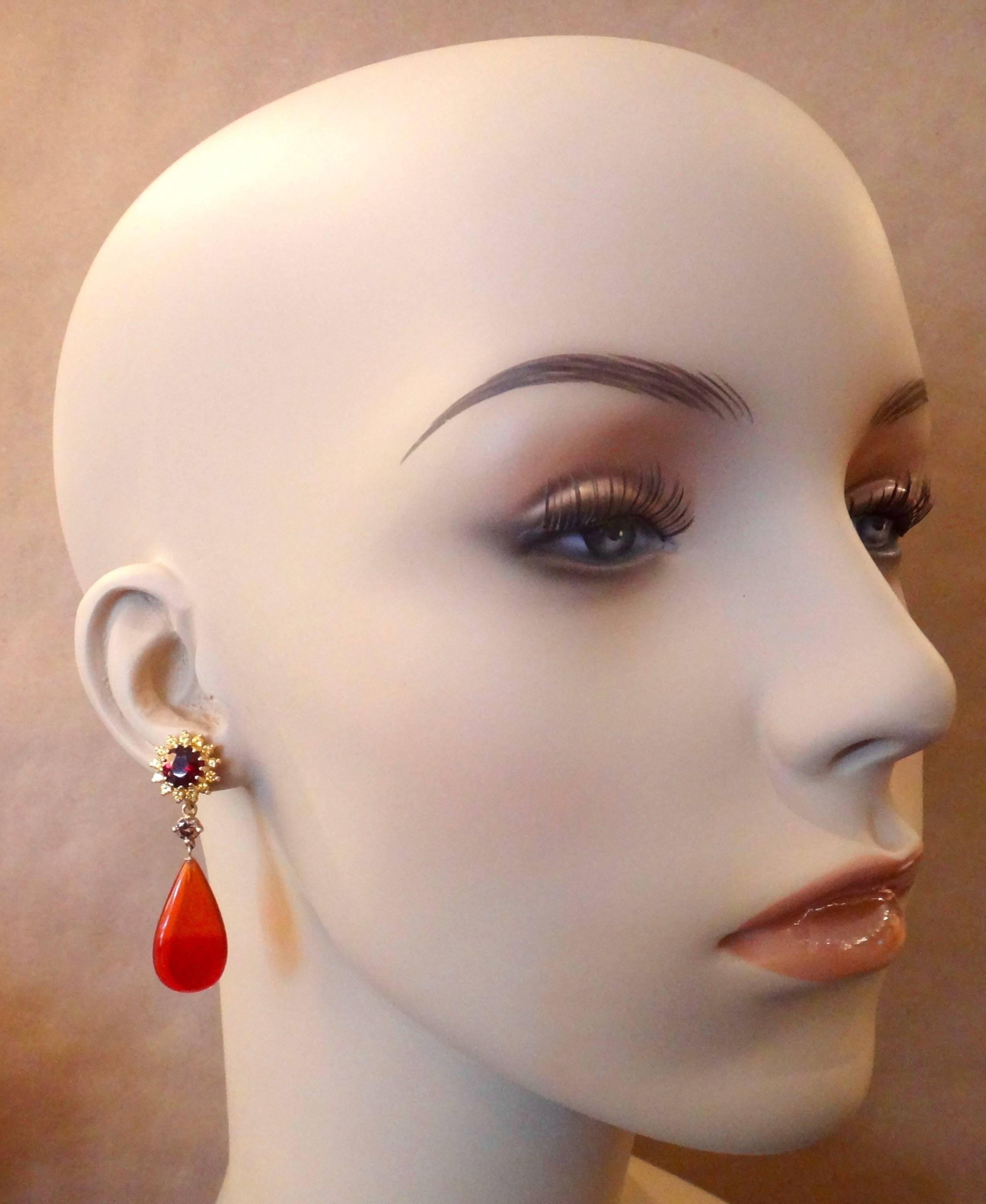  Michael Kneebone Garnet Yellow Sapphire Mexican Fire Opal Diamond Drop Earrings 3
