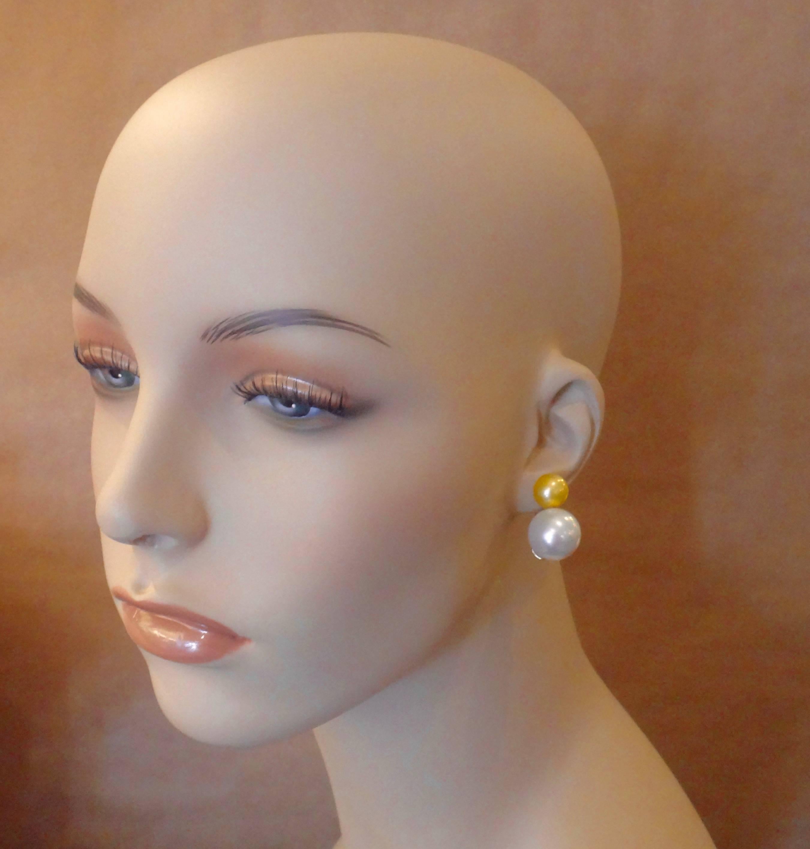 Michael Kneebone Golden and White South Seas Pearl Earrings 2