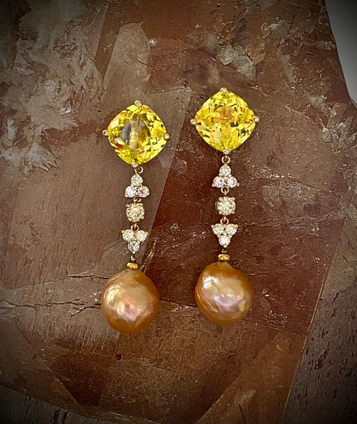 Women's Michael Kneebone Golden Beryl Diamond Diamond Kasumi Pearl Dangle Earrings For Sale