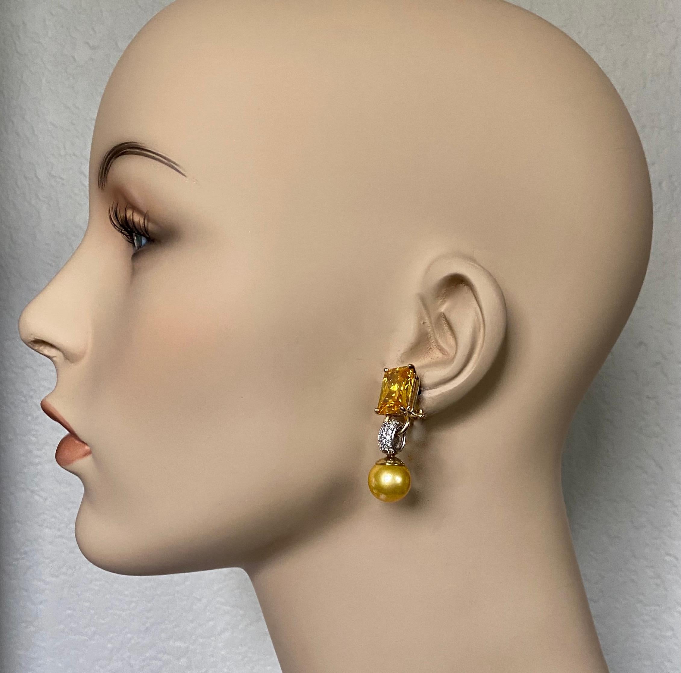 Michael Kneebone Golden Beryl Diamond Golden South Seas Pearl Dangle Earrings 4