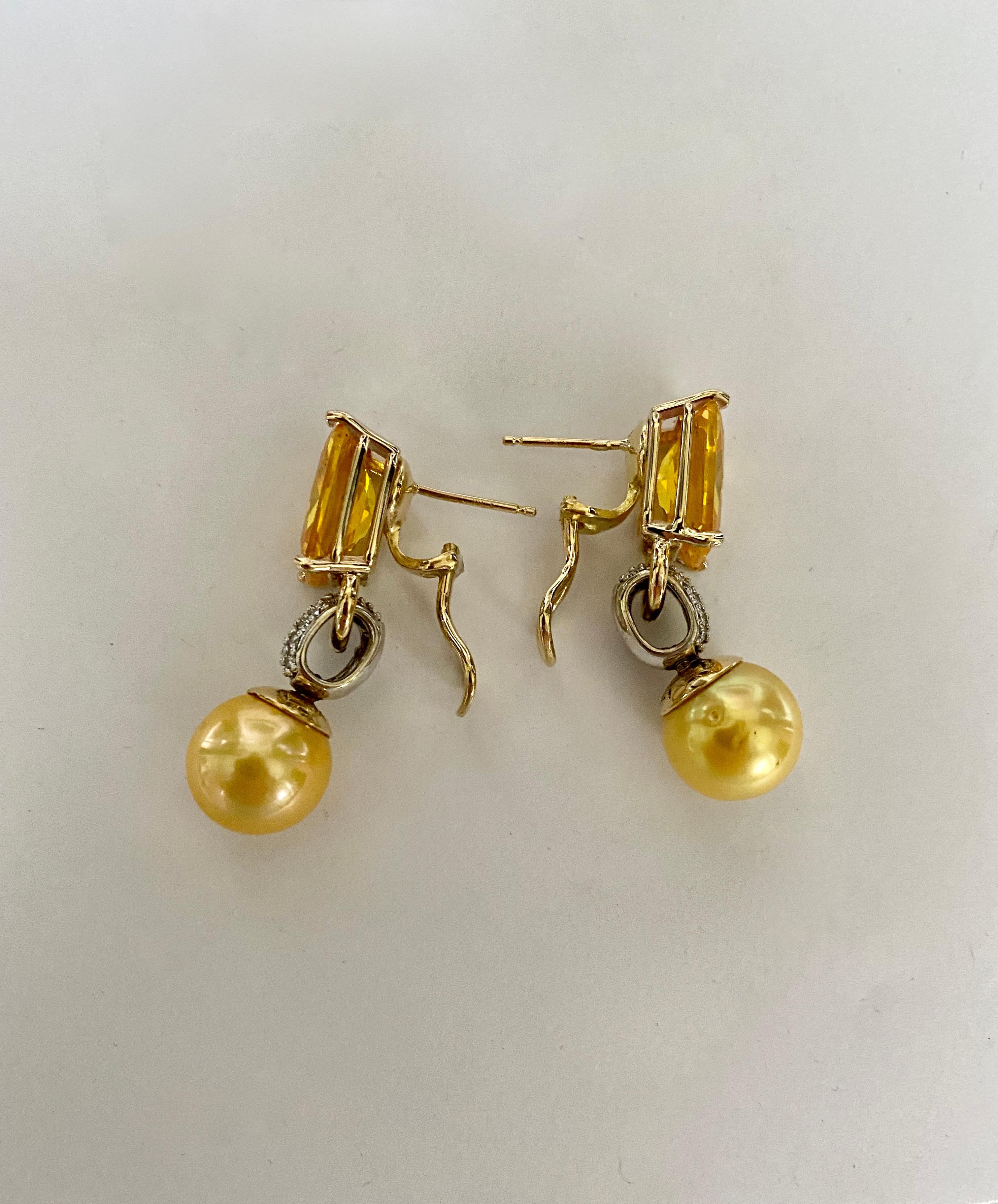 Michael Kneebone Golden Beryl Diamond Golden South Seas Pearl Dangle Earrings 5