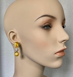 Michael Kneebone Golden Beryl Diamond Golden South Seas Pearl Dangle Earrings