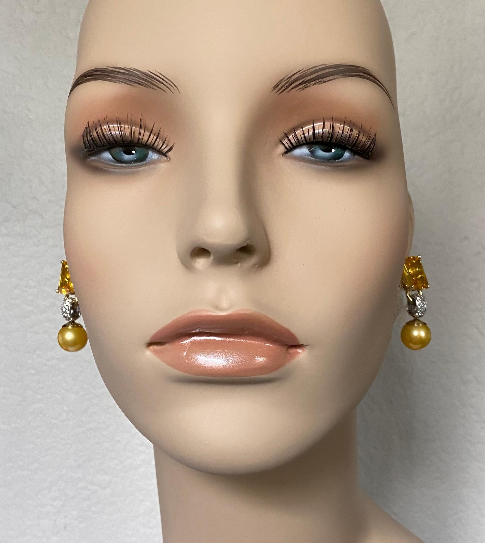 Women's Michael Kneebone Golden Beryl Diamond Golden South Seas Pearl Dangle Earrings