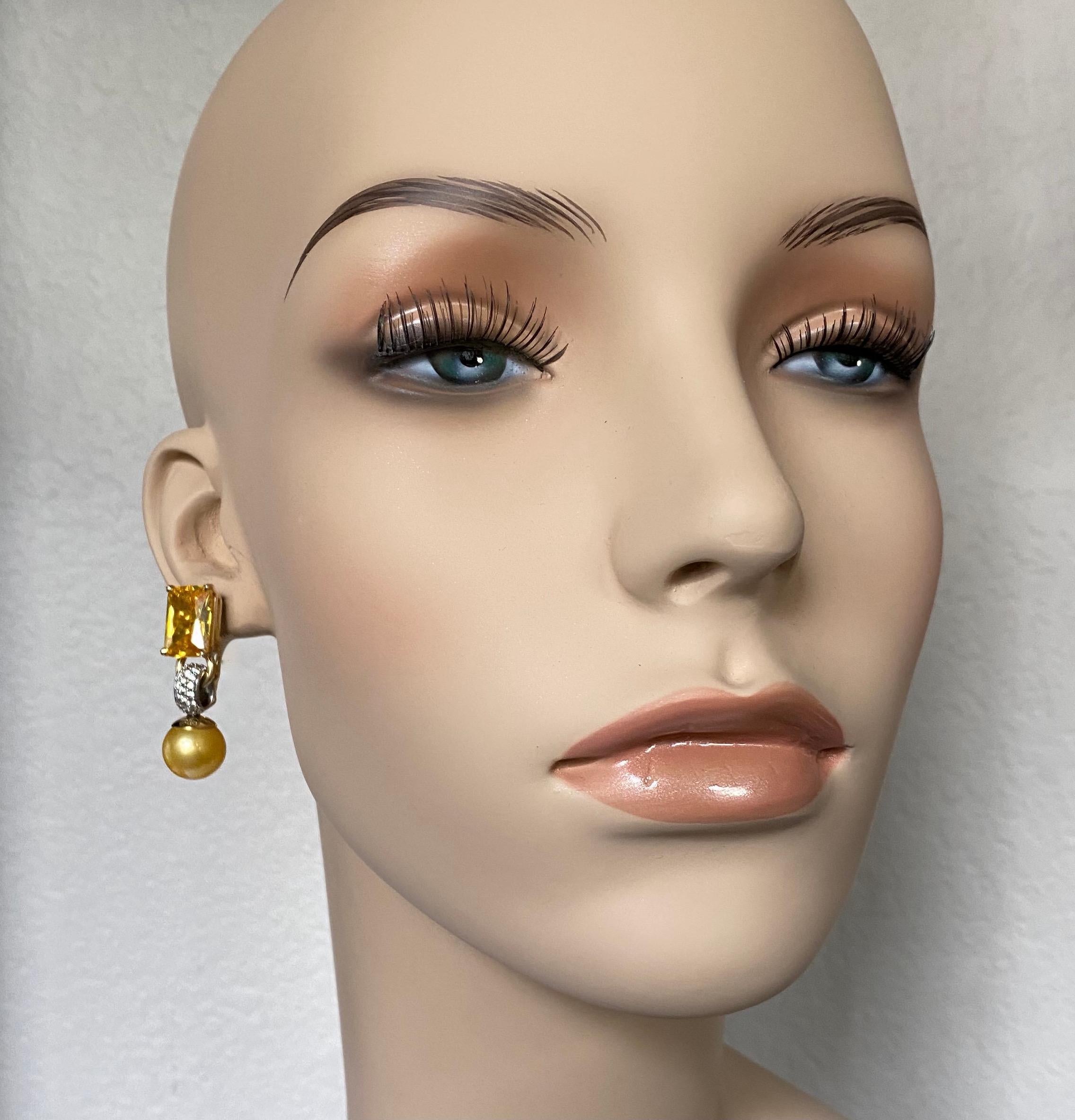 Michael Kneebone Golden Beryl Diamond Golden South Seas Pearl Dangle Earrings 2