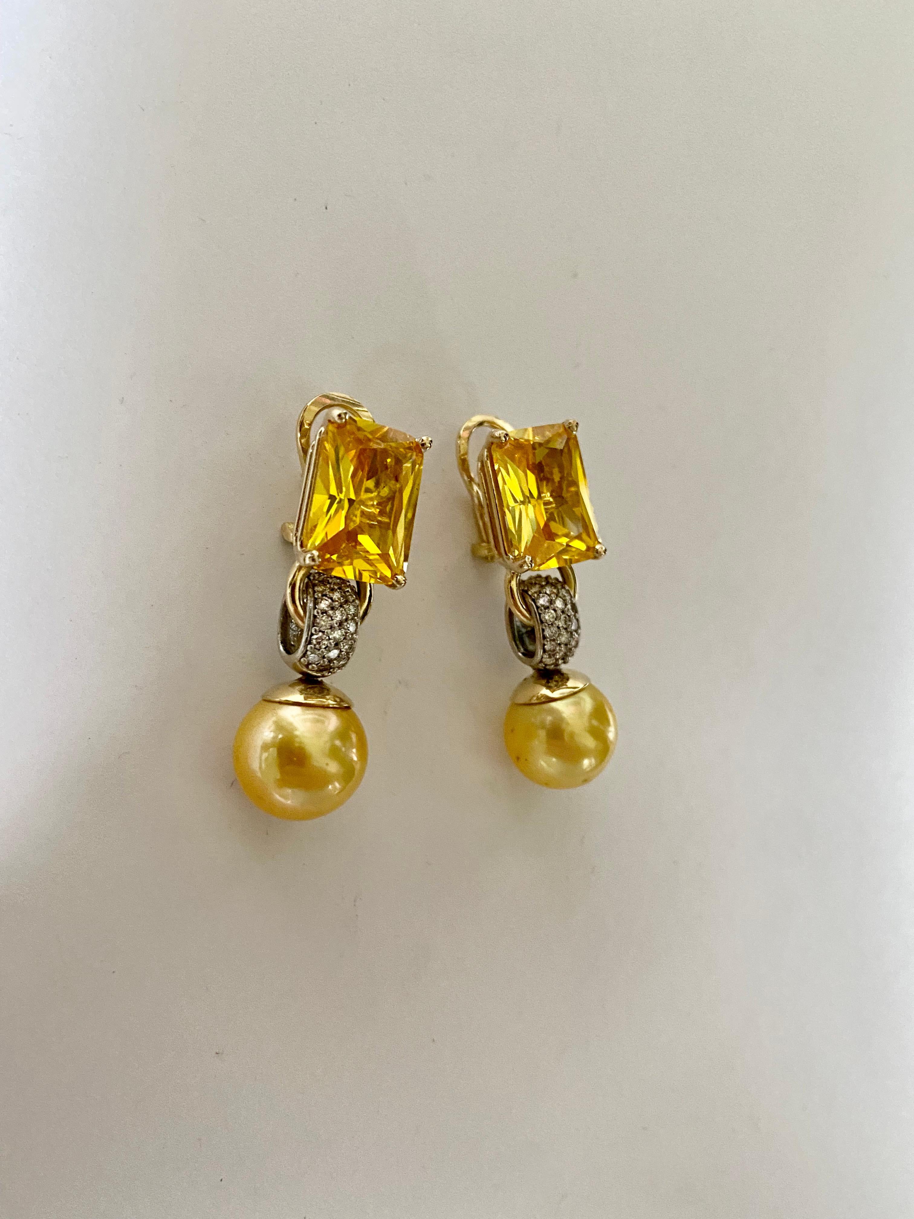 Michael Kneebone Golden Beryl Diamond Golden South Seas Pearl Dangle Earrings 3
