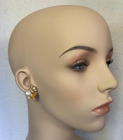 Michael Kneebone Golden Beryl Pearl Diamond Flower Cluster earrings