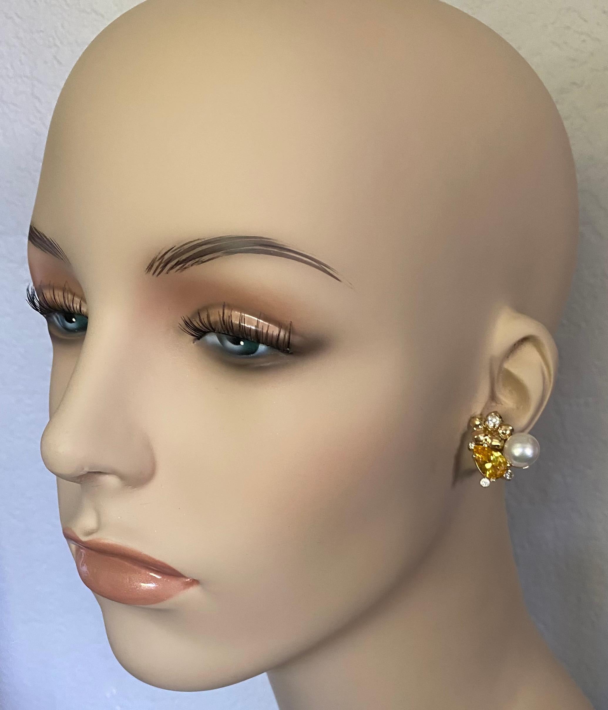 Contemporary Michael Kneebone Golden Beryl Pearl Diamond Flower Cluster earrings For Sale