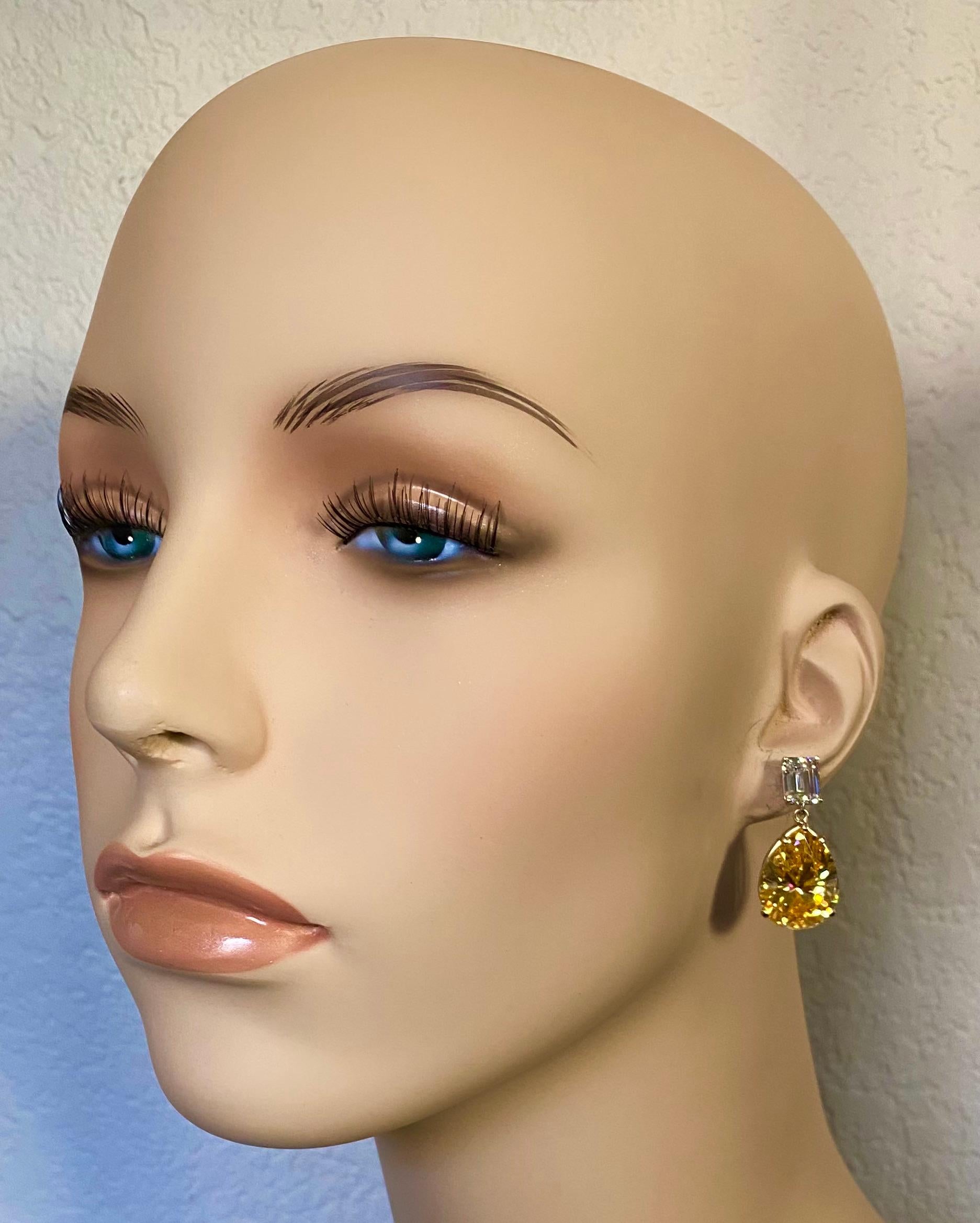 Michael Kneebone Golden Beryl White Sapphire Dangle Earrings For Sale 3
