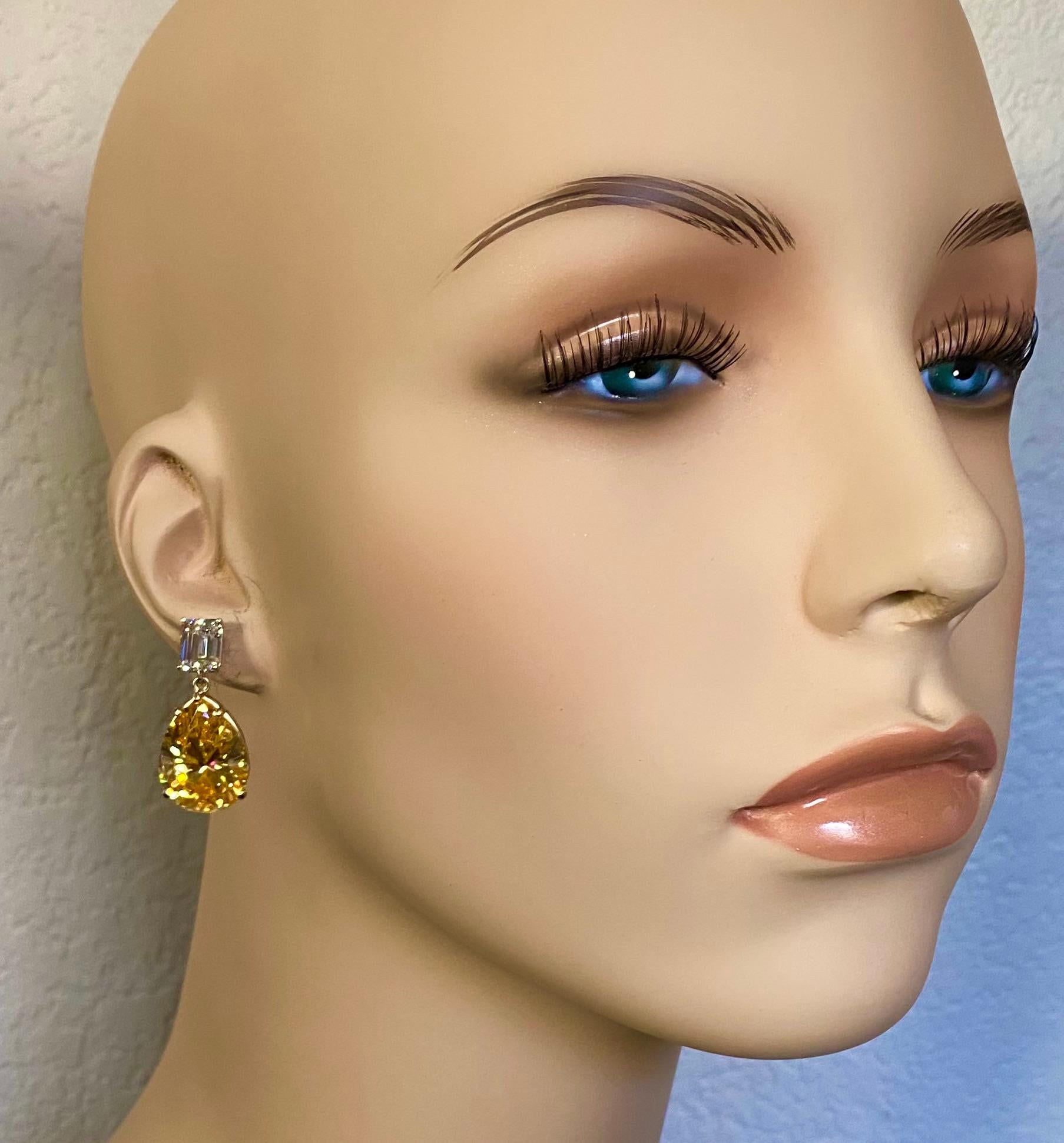 Contemporary Michael Kneebone Golden Beryl White Sapphire Dangle Earrings For Sale