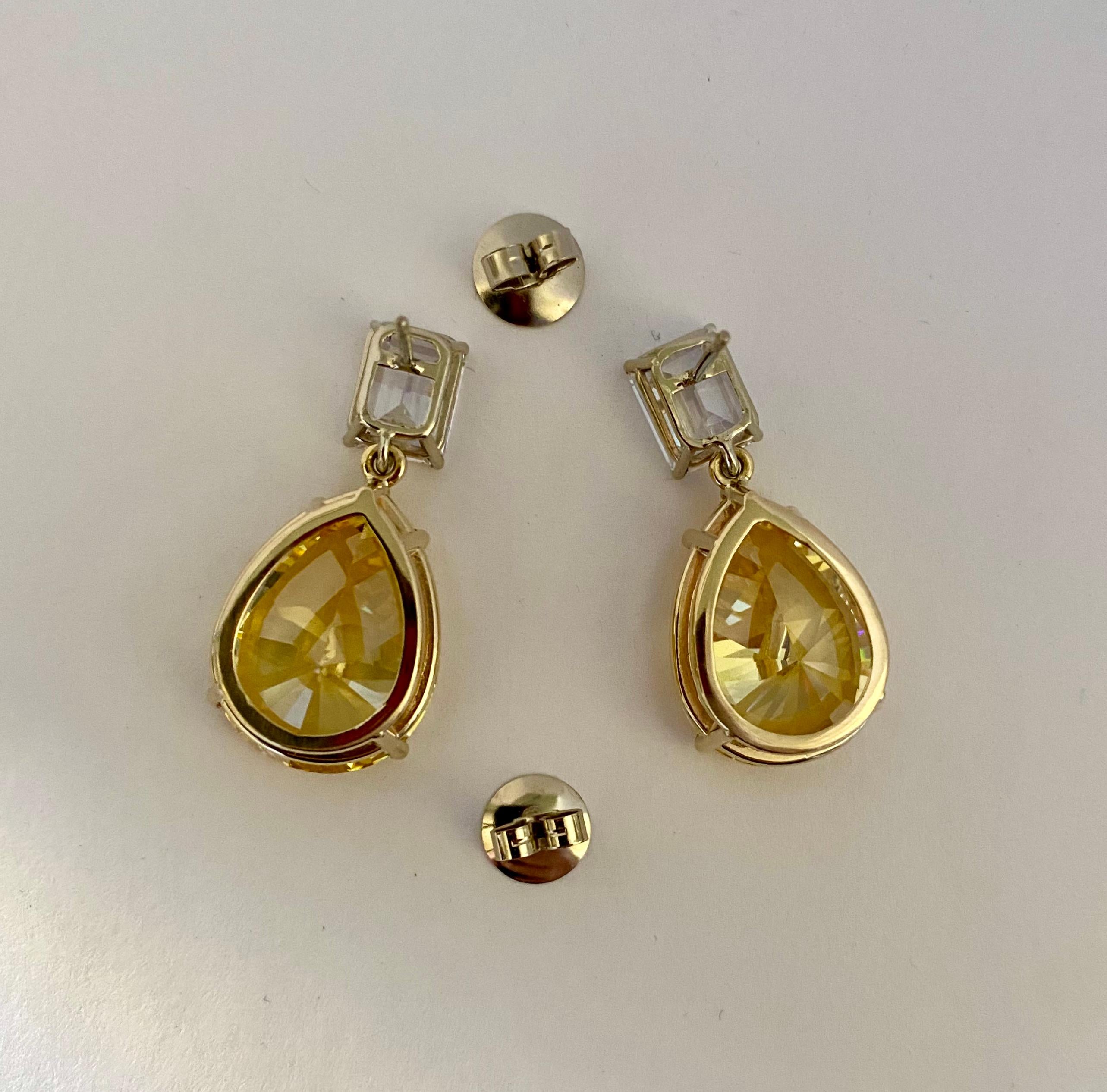 Michael Kneebone Golden Beryl White Sapphire Dangle Earrings For Sale 2