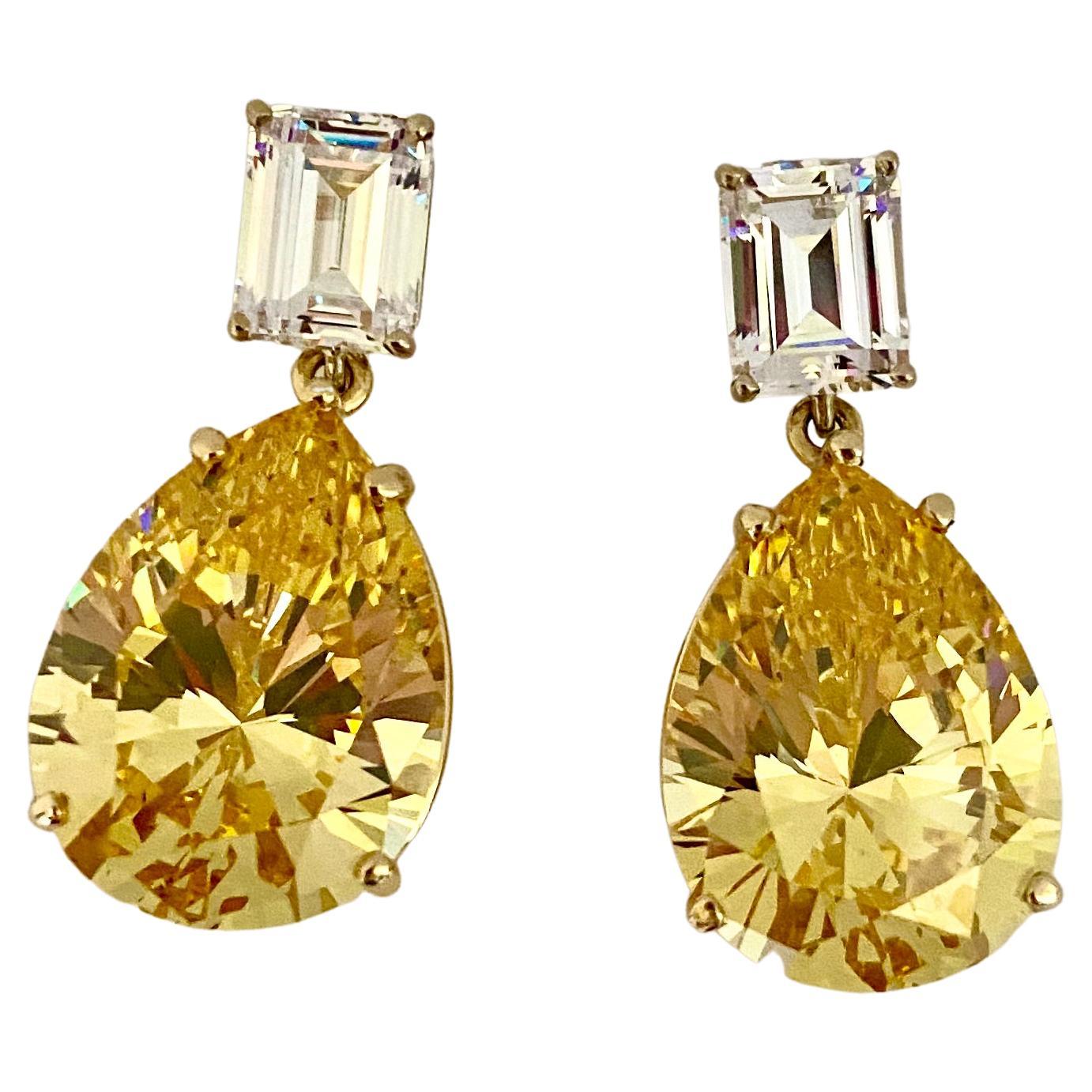 Michael Kneebone Golden Beryl White Sapphire Dangle Earrings