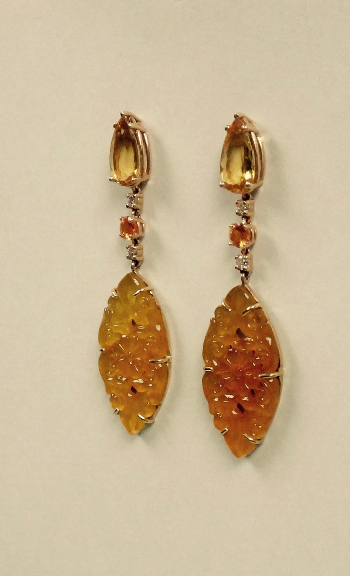 Mixed Cut Michael Kneebone Golden Beryl Yellow Sapphire Yellow Onyx Gold Dangle Earrings For Sale