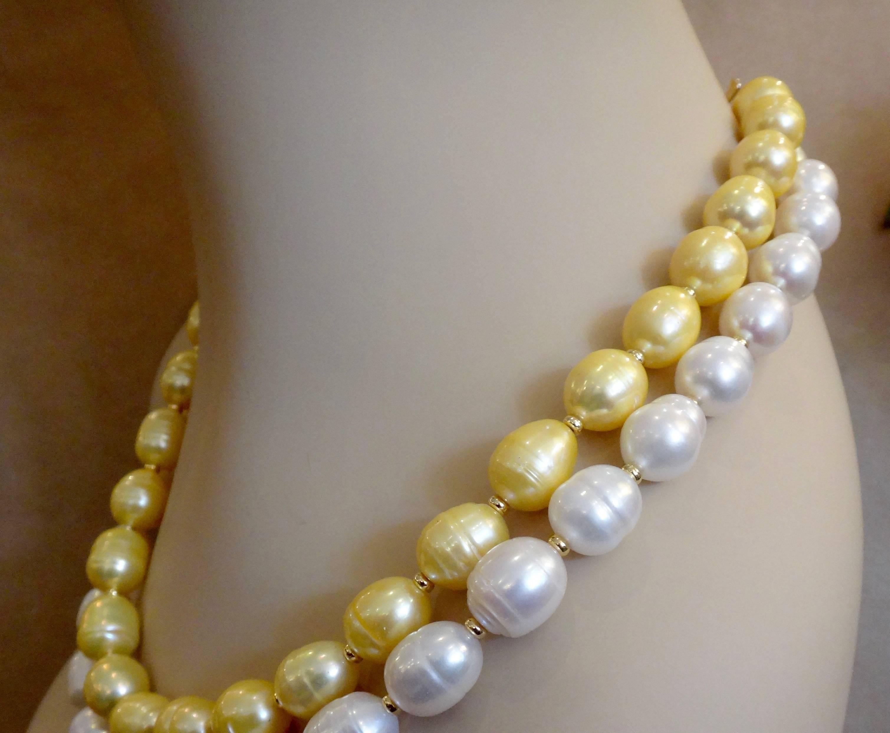 Contemporary Michael Kneebone Golden Pearl White Pearl Baroque Double Strand Necklace For Sale