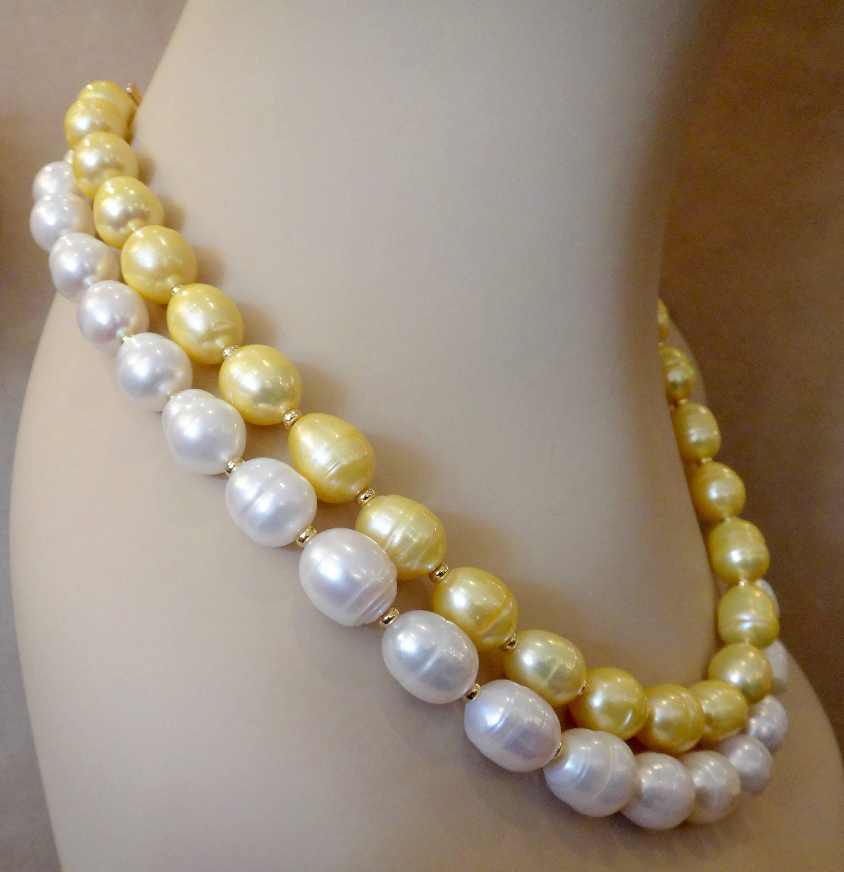 Michael Kneebone Golden Pearl White Pearl Baroque Double Strand Necklace In New Condition For Sale In Austin, TX