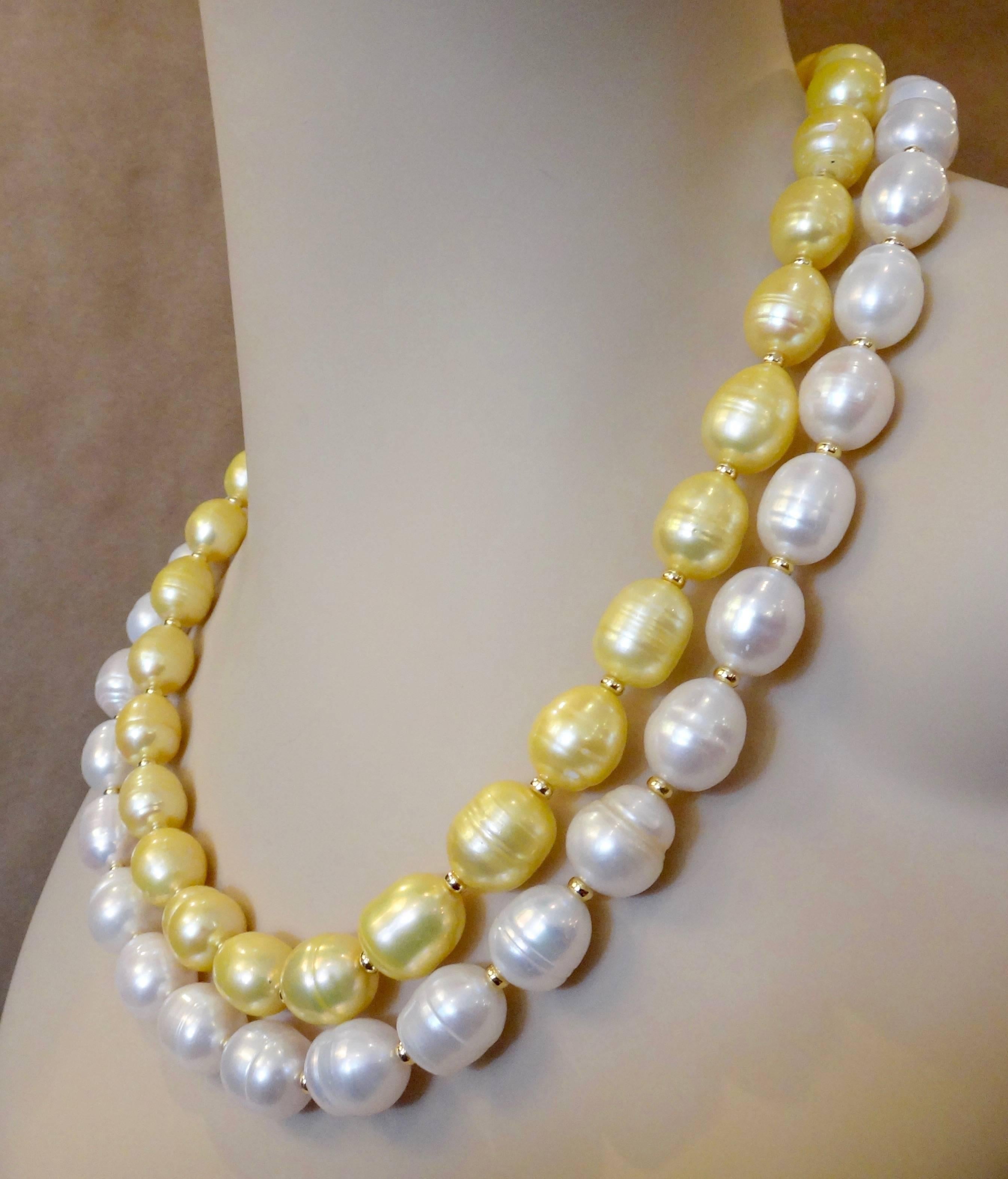 Women's Michael Kneebone Golden Pearl White Pearl Baroque Double Strand Necklace For Sale