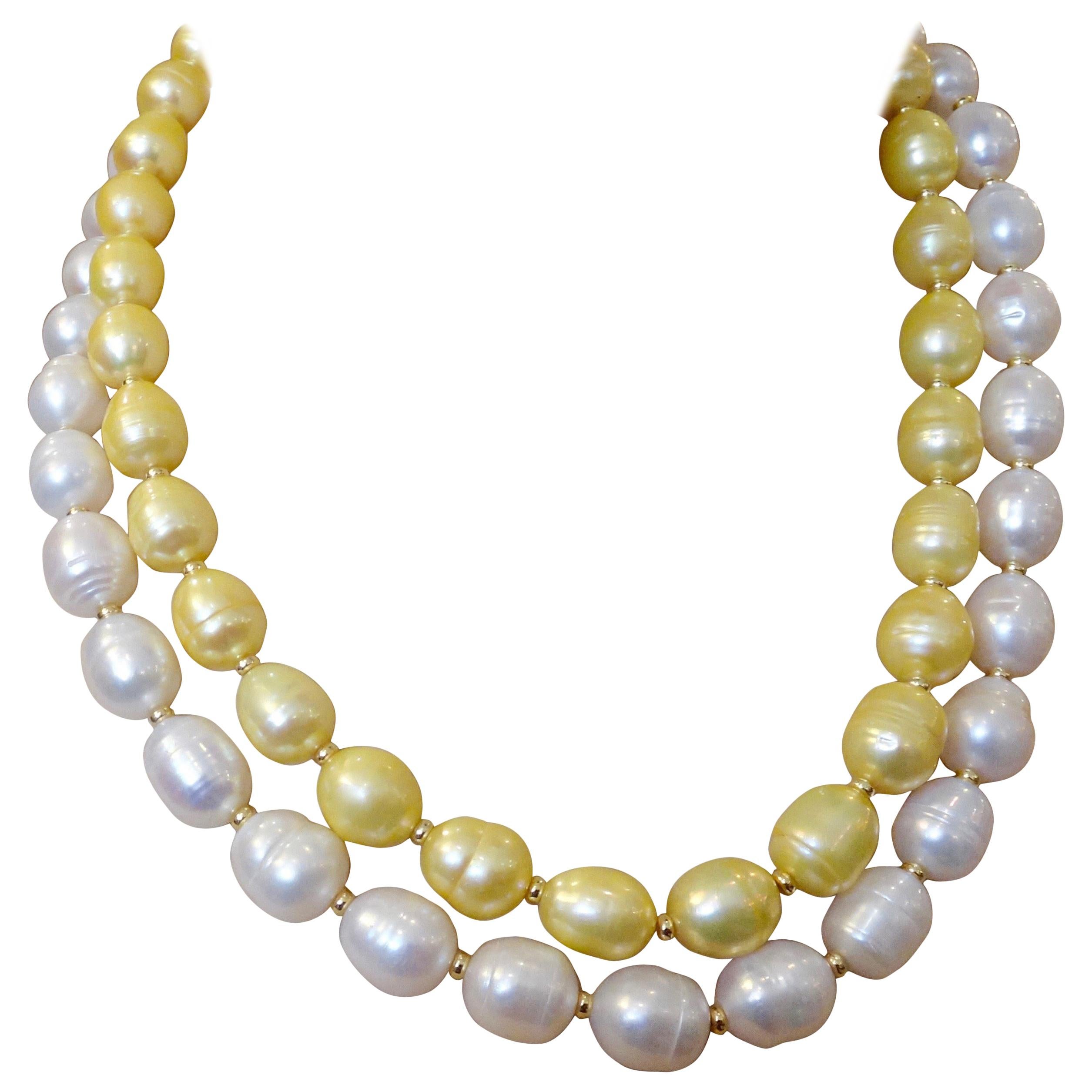 Michael Kneebone Golden Pearl White Pearl Baroque Double Strand Necklace For Sale