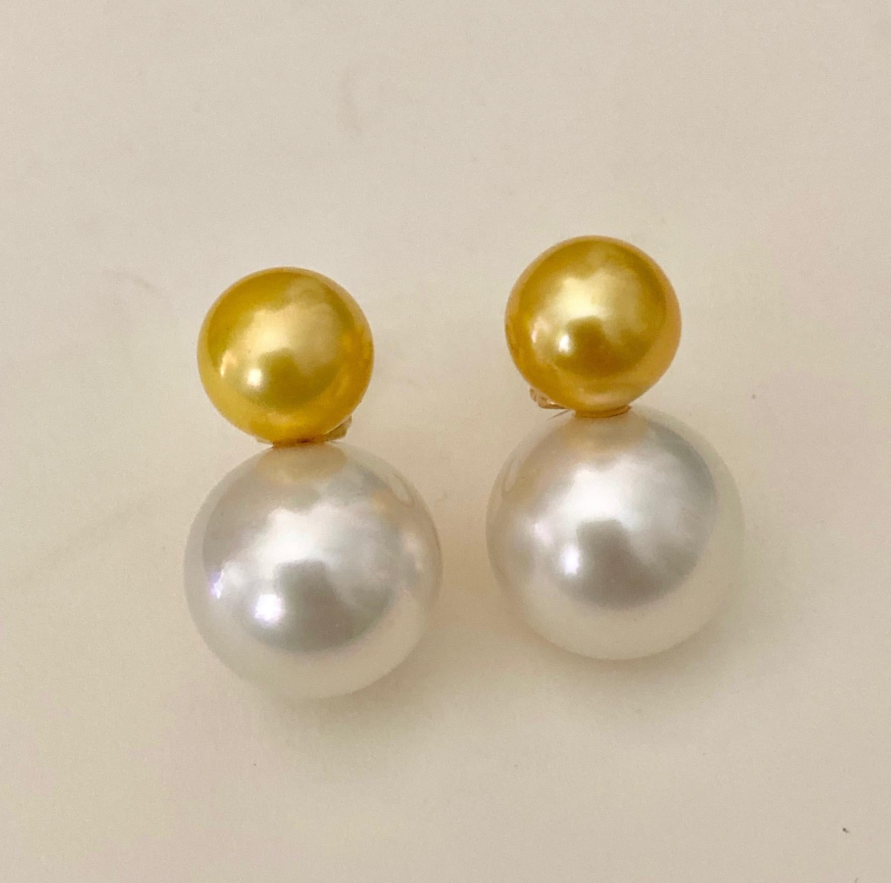 Contemporary Michael Kneebone Golden South Seas Pearl White South Seas Pearl Earrings