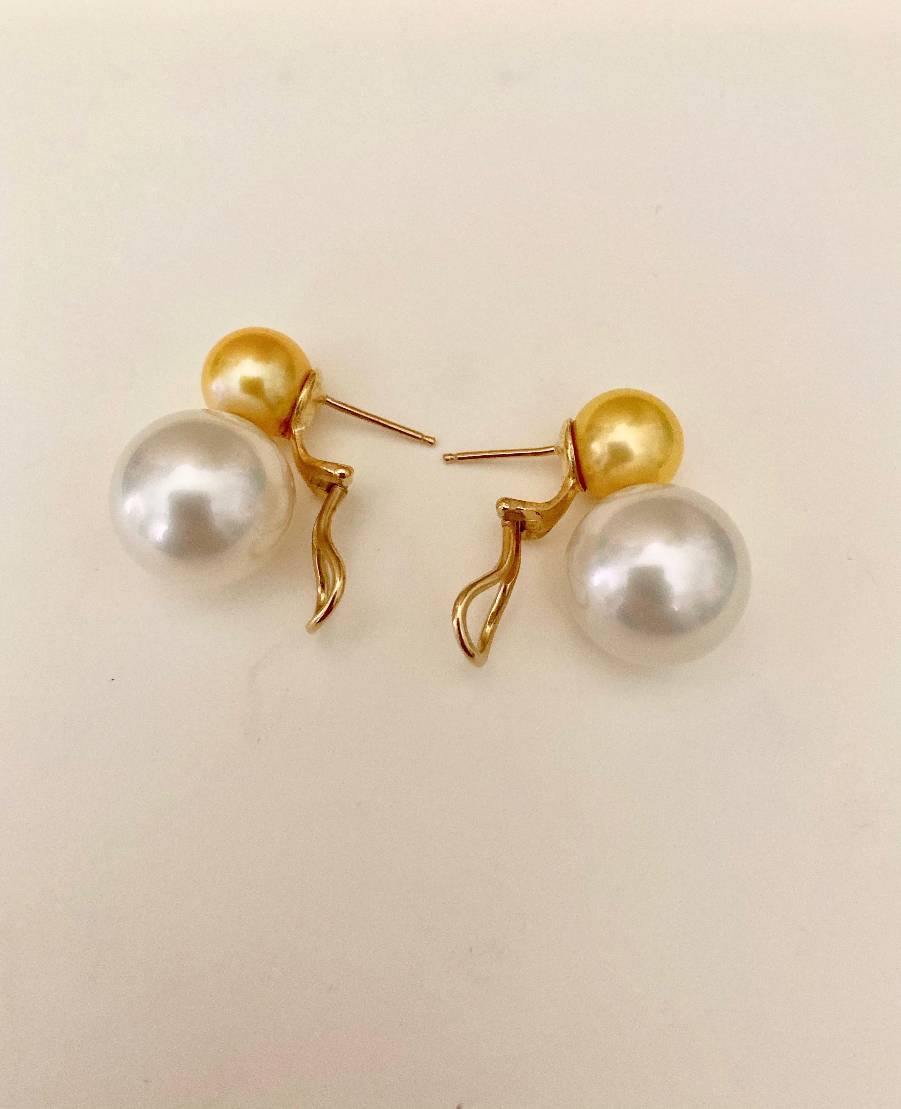 Michael Kneebone Golden South Seas Pearl White South Seas Pearl Earrings In New Condition In Austin, TX