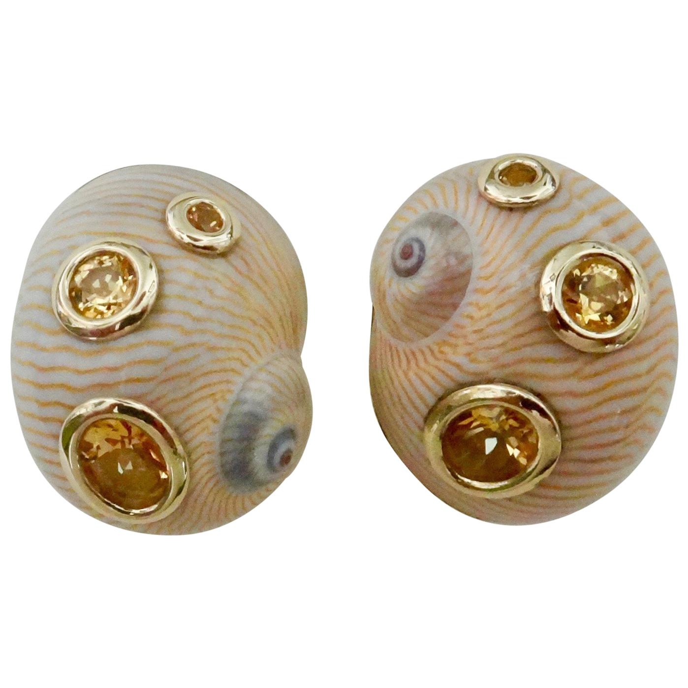 Michael Kneebone Golden Topaz 18 Karat Gold Natural Shell Earrings