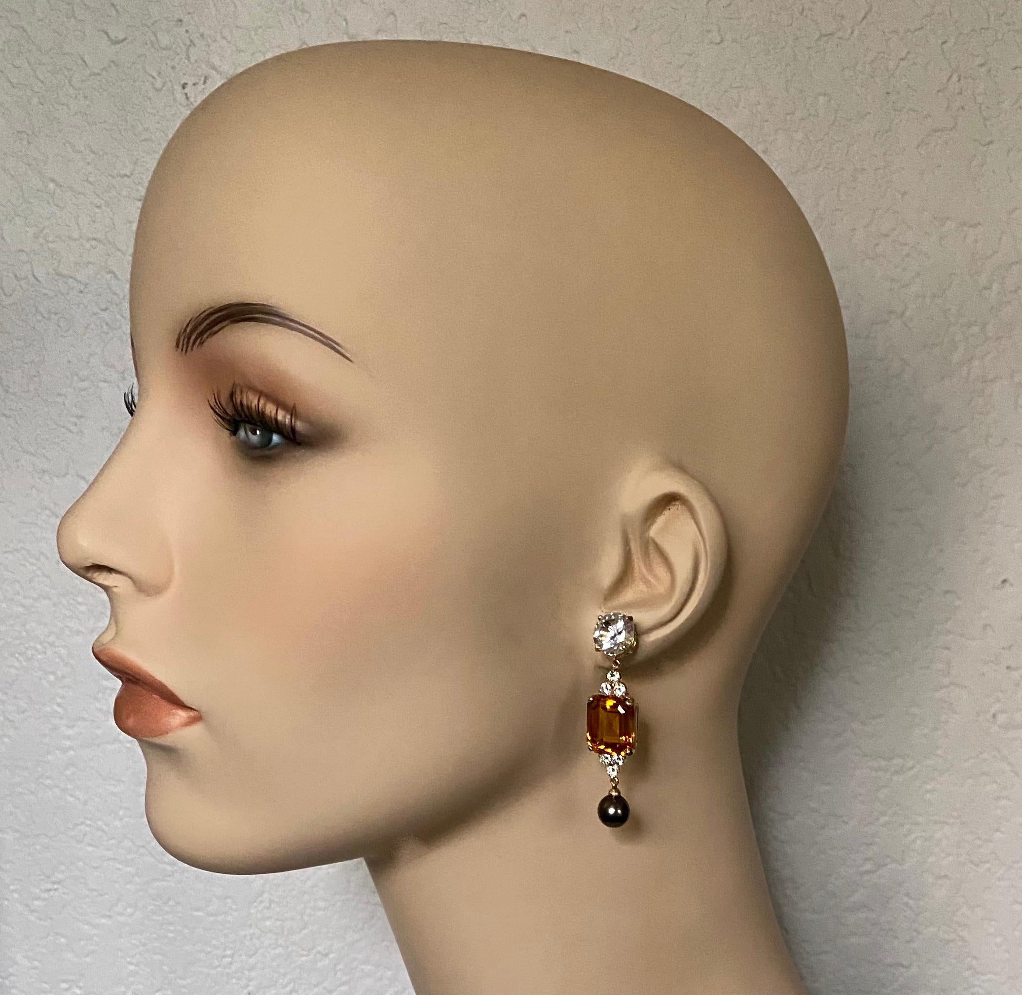Michael Kneebone Golden Topaz Tahitian Pearl Sapphire Diamond Dangle Earrings For Sale 4