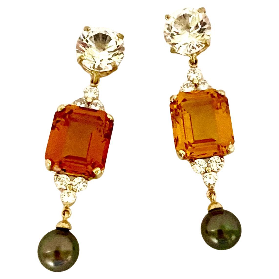 Michael Kneebone Golden Topaz Tahitian Pearl Sapphire Diamond Dangle Earrings