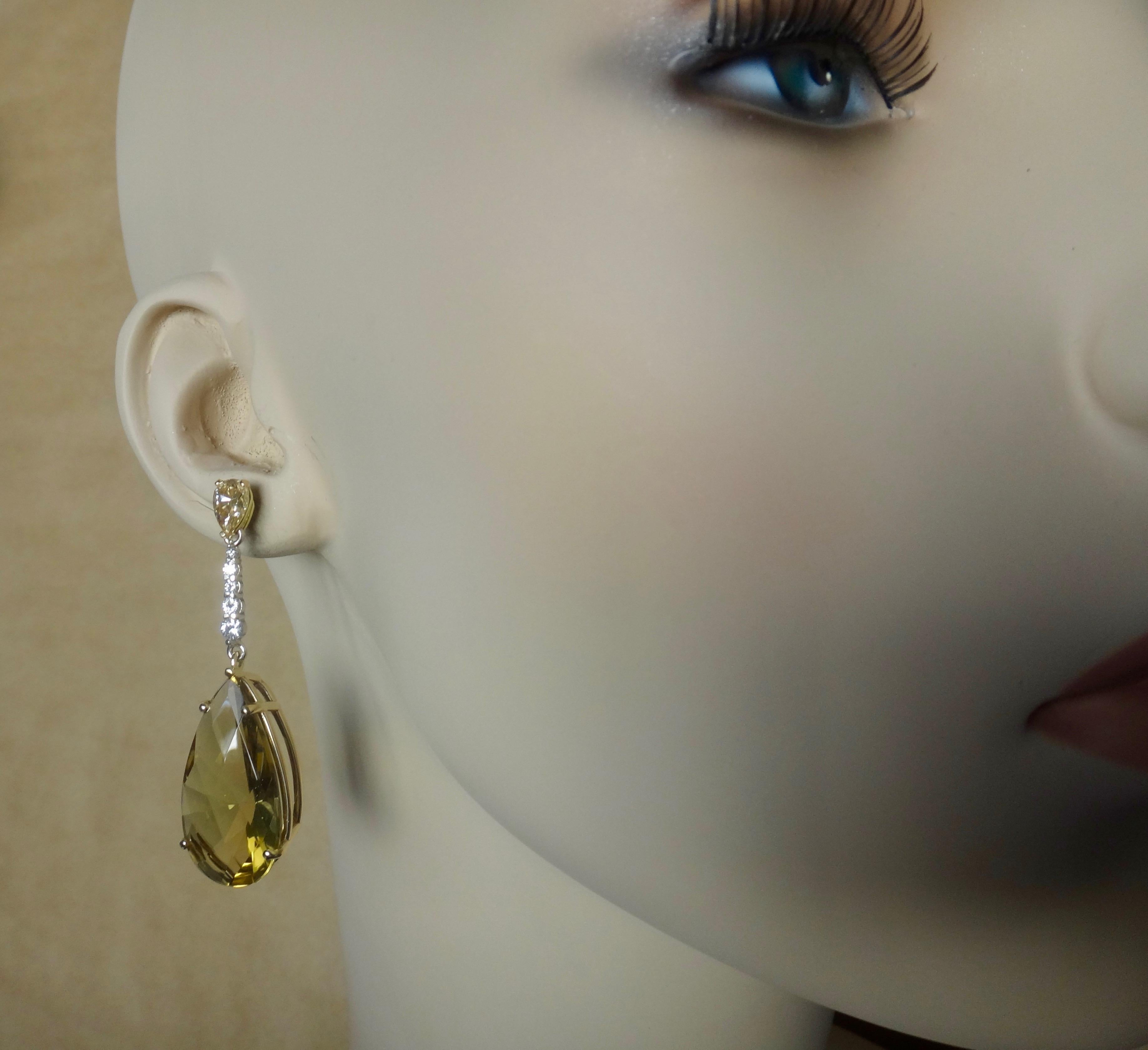 Michael Kneebone Golden Zircon Diamond Lemon Citrine Dangle Earrings For Sale 4