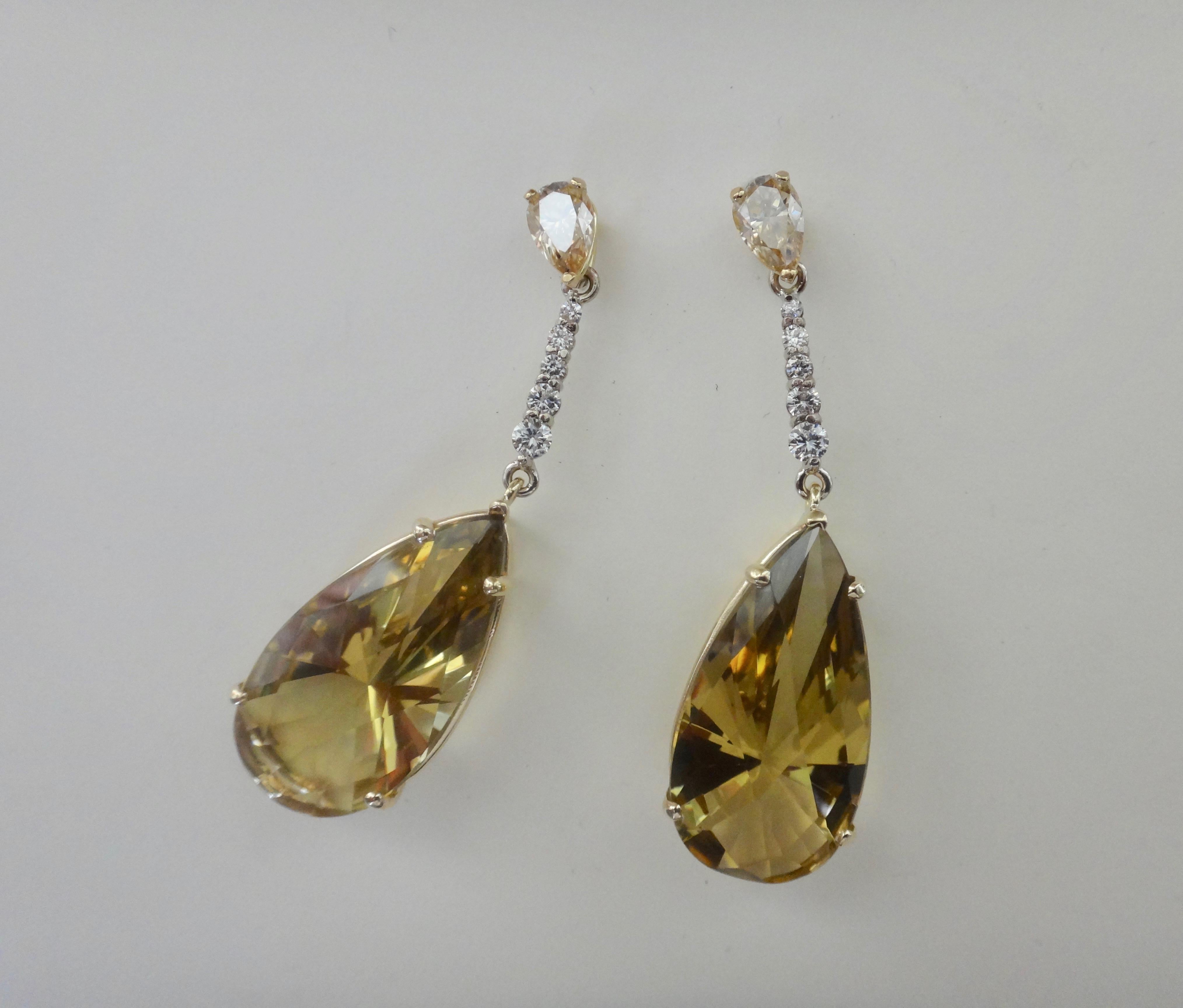 Women's Michael Kneebone Golden Zircon Diamond Lemon Citrine Dangle Earrings For Sale