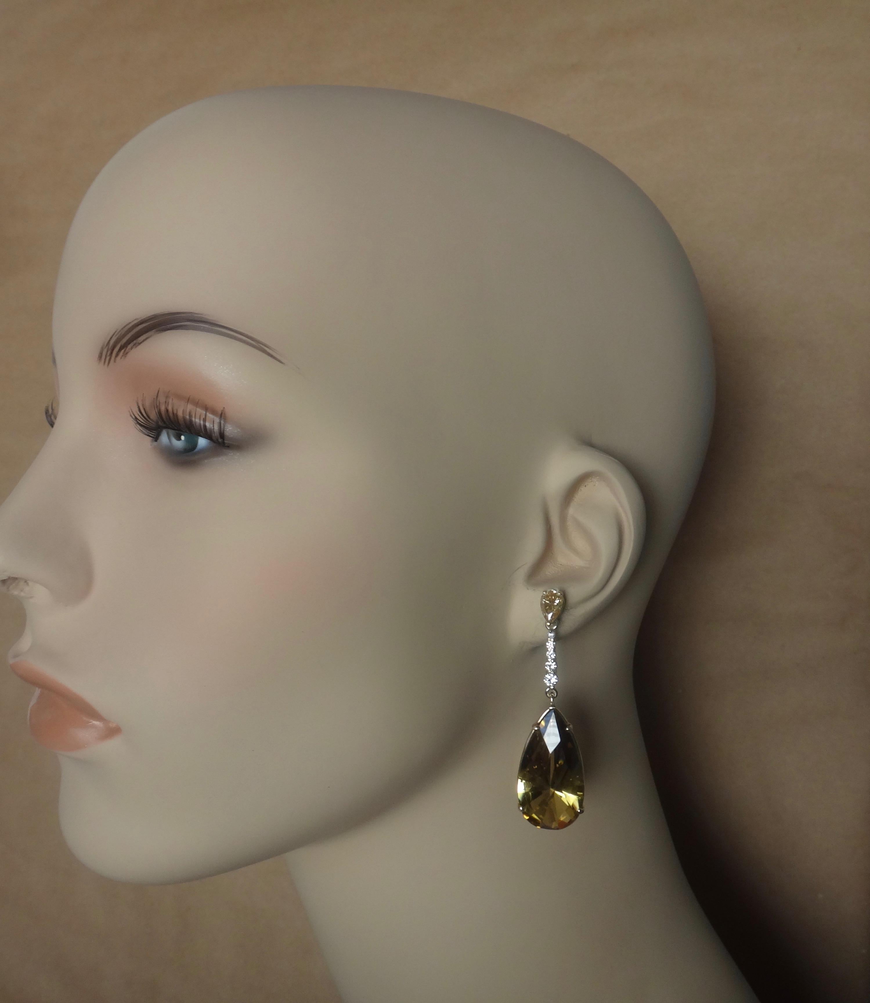 Michael Kneebone Golden Zircon Diamond Lemon Citrine Dangle Earrings In New Condition For Sale In Austin, TX