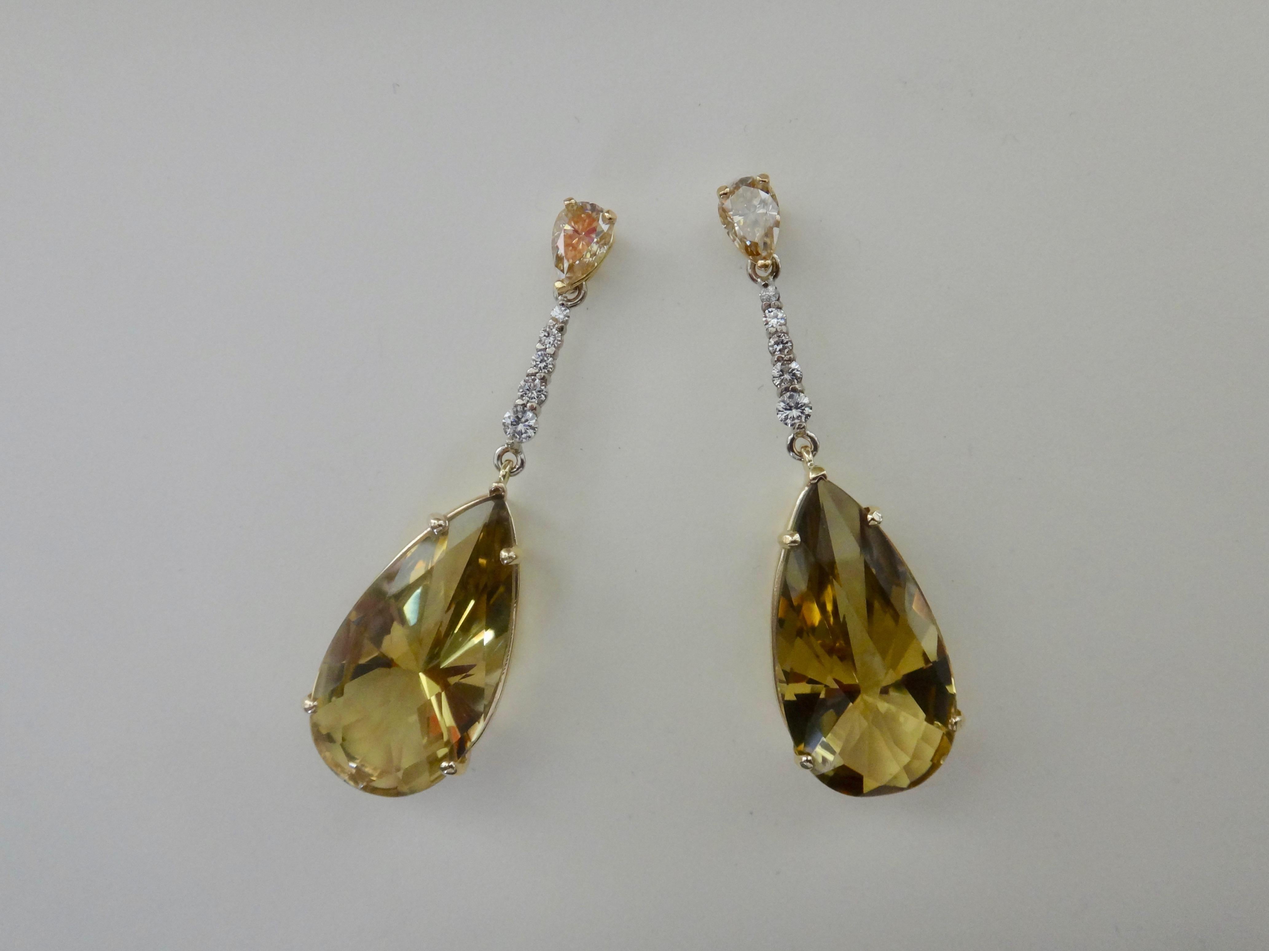 Michael Kneebone Golden Zircon Diamond Lemon Citrine Dangle Earrings For Sale 1