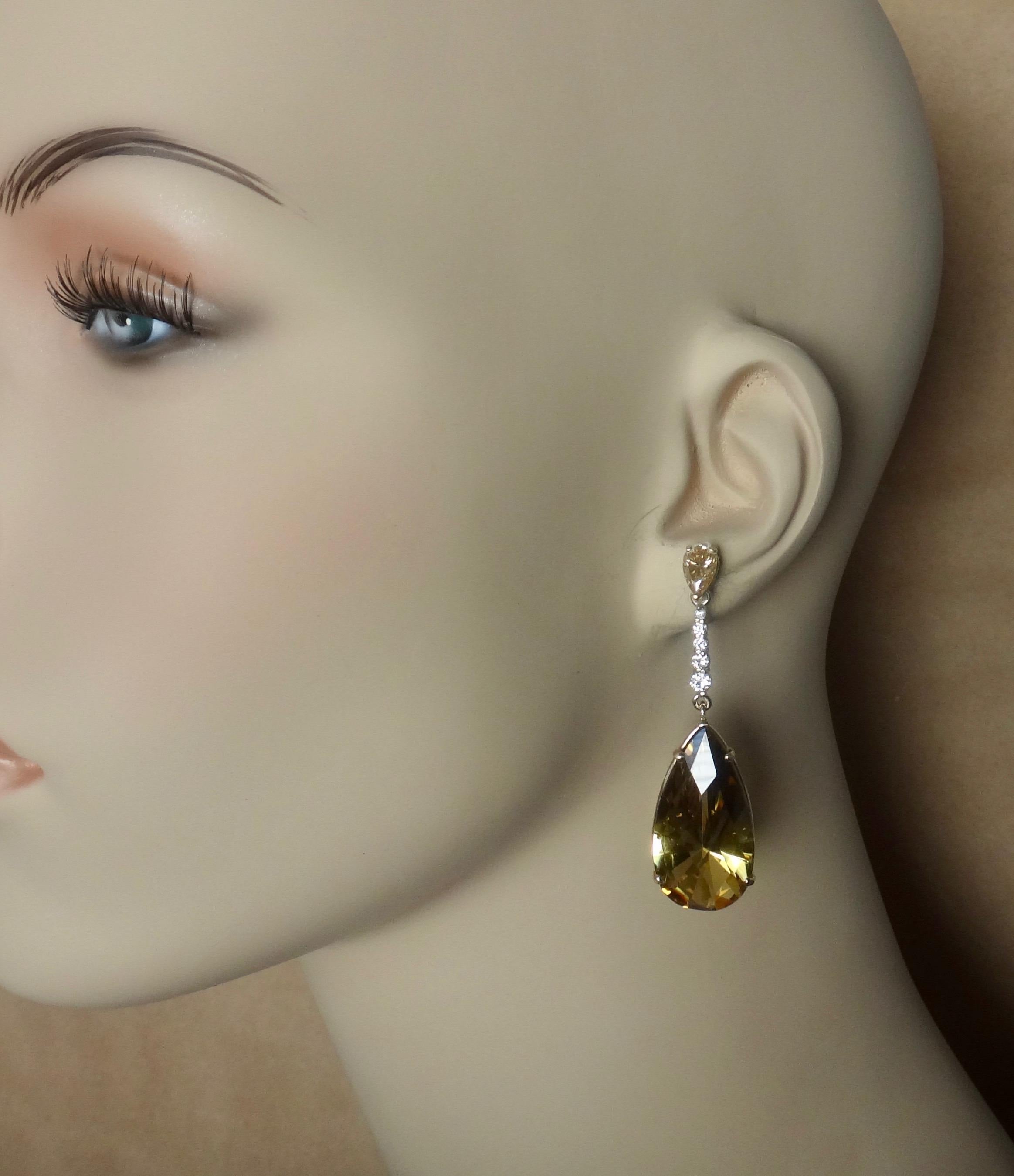 Michael Kneebone Golden Zircon Diamond Lemon Citrine Dangle Earrings For Sale 2