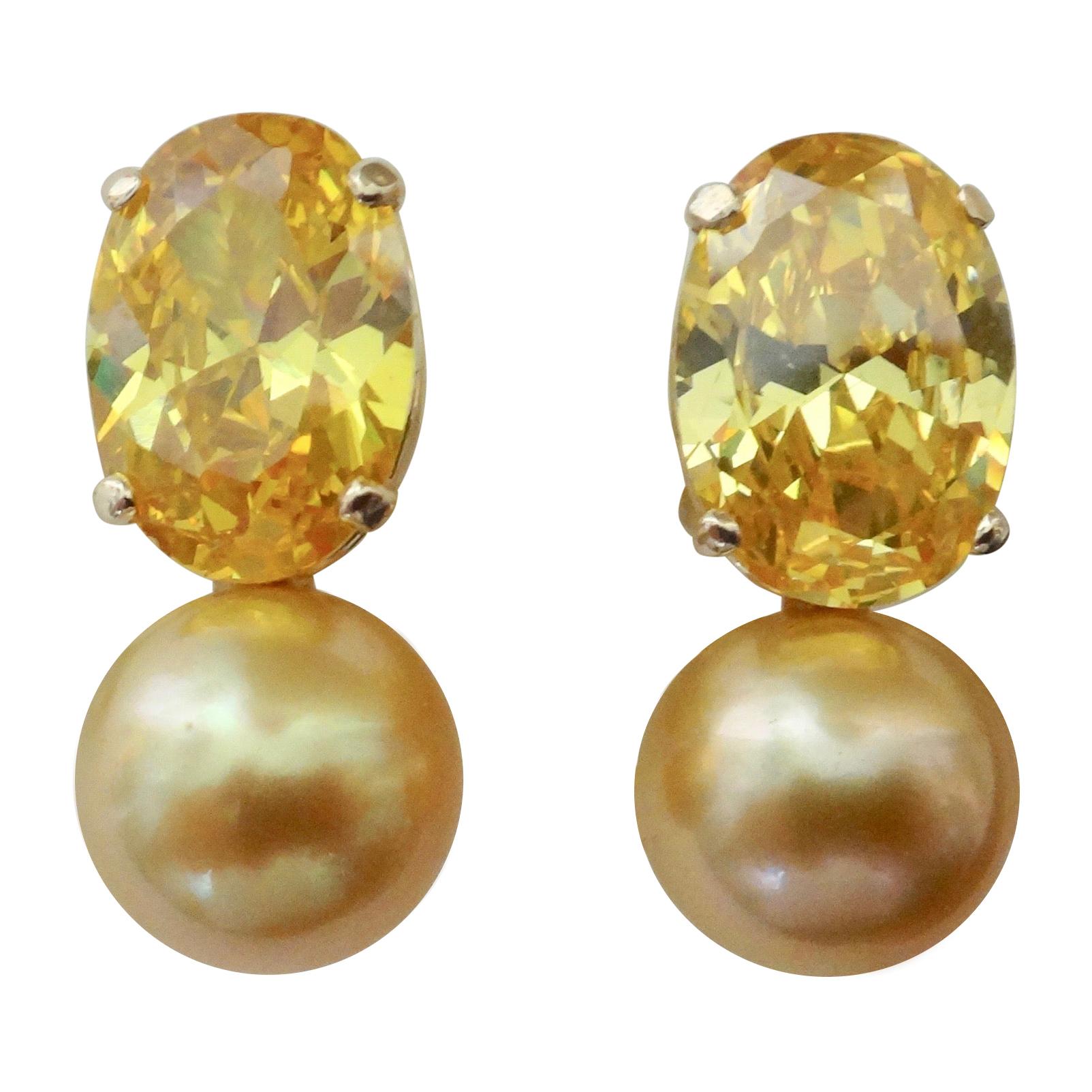 Michael Kneebone Golden Zircon Golden South Seas Pearl Drop Earrings