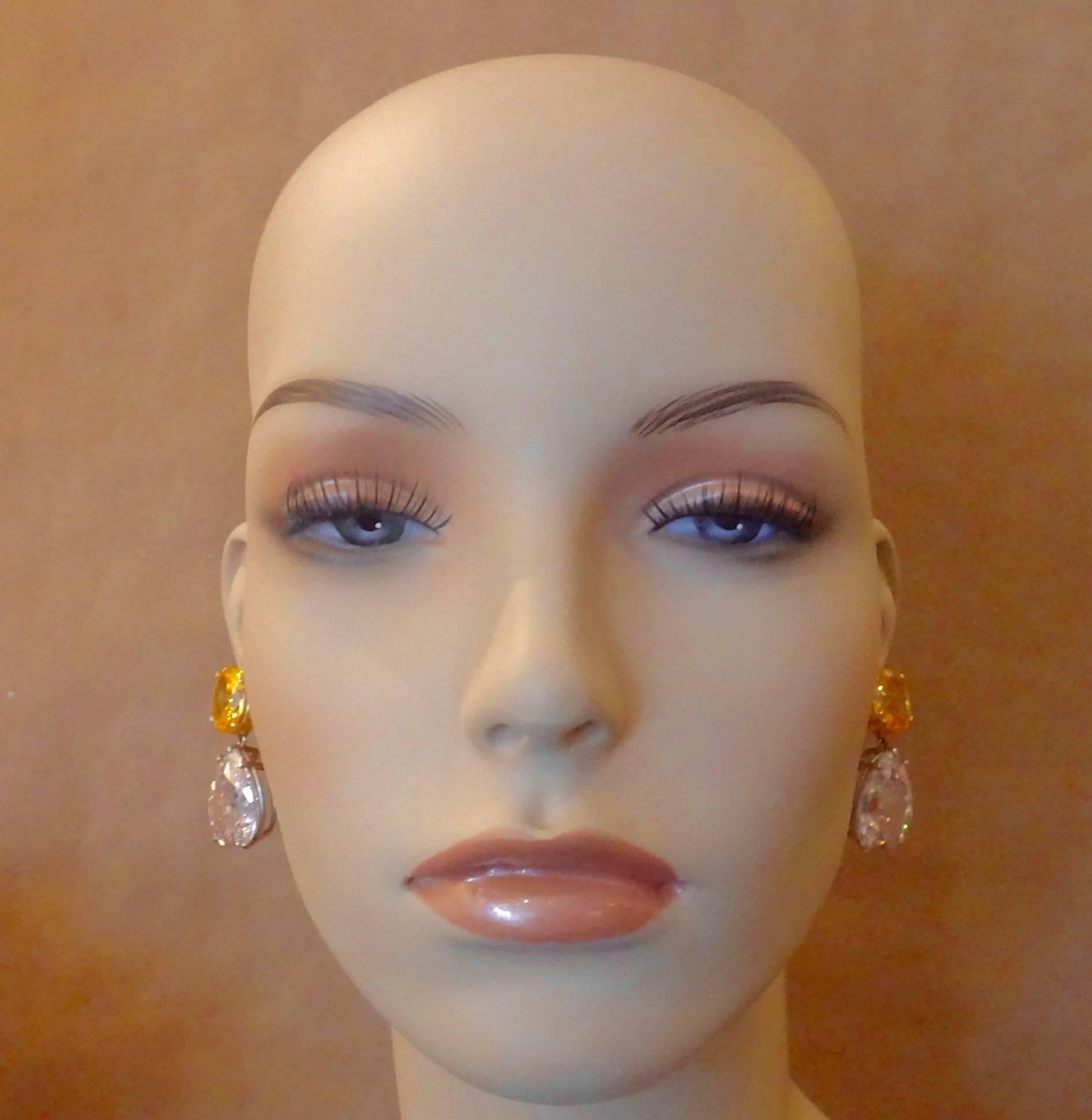 Michael Kneebone Golden Zircon Platinum Topaz Two-Color Gold Drop Earrings 1