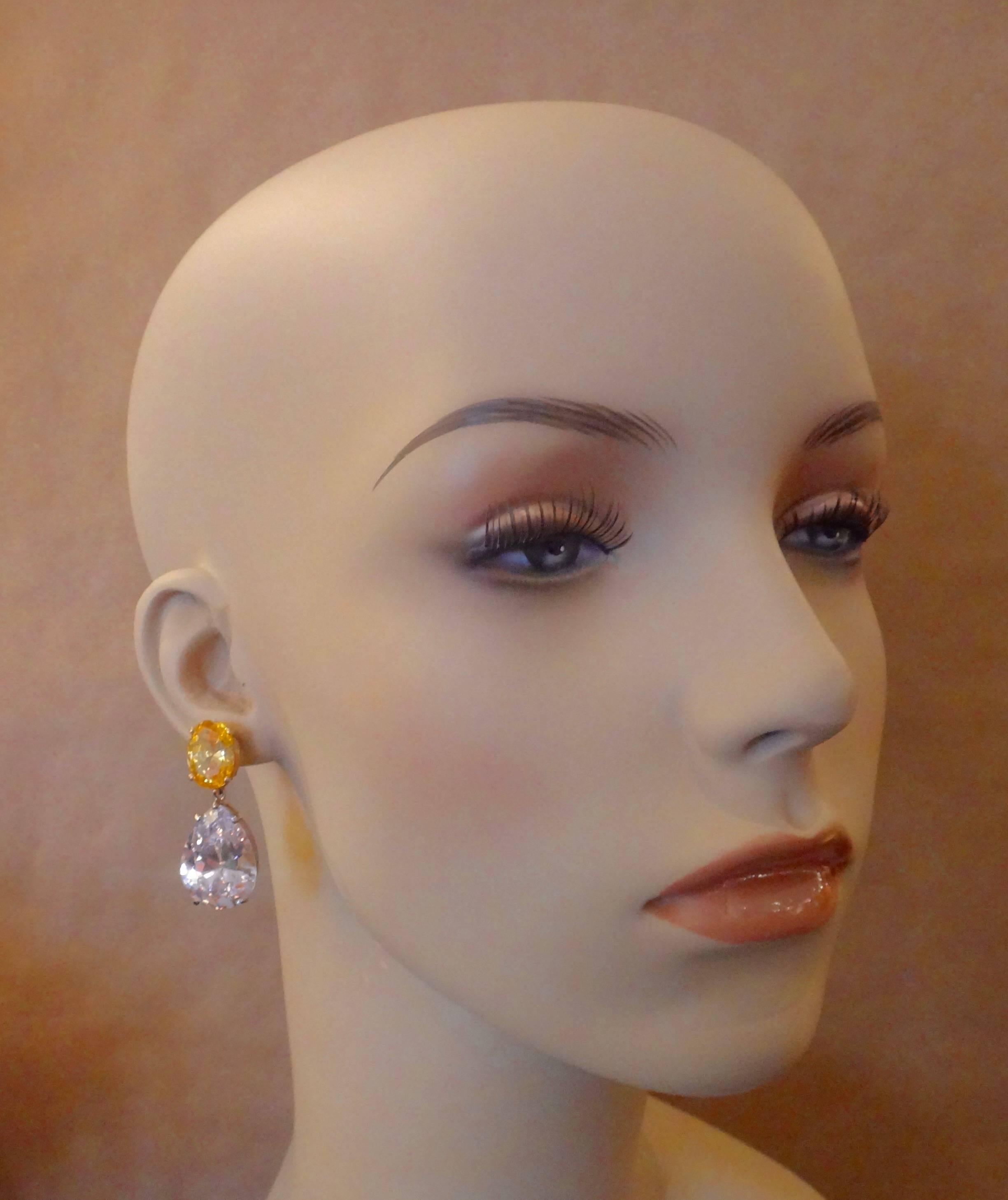 Michael Kneebone Golden Zircon Platinum Topaz Two-Color Gold Drop Earrings 2