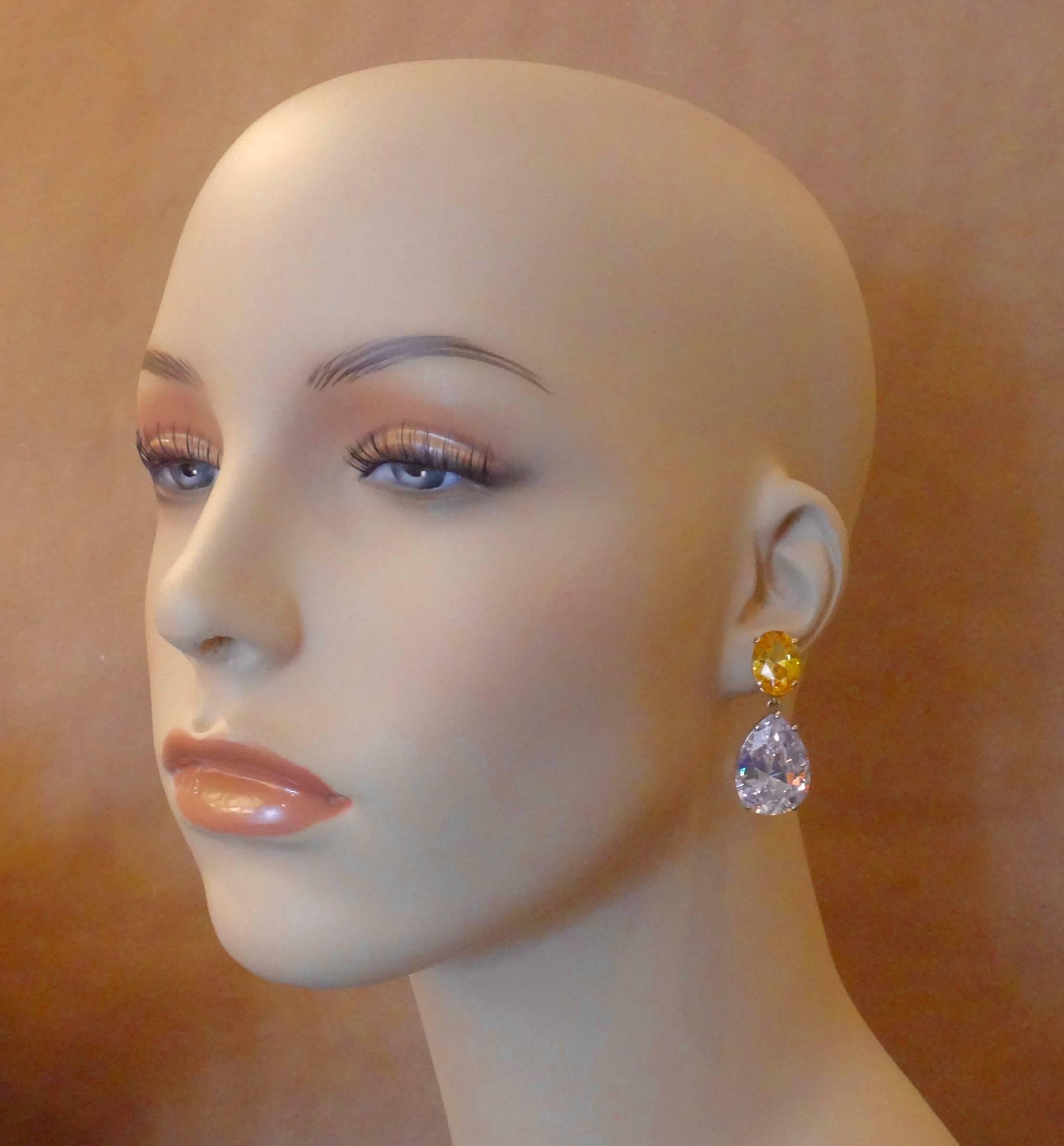 Michael Kneebone Golden Zircon Platinum Topaz Two-Color Gold Drop Earrings 3