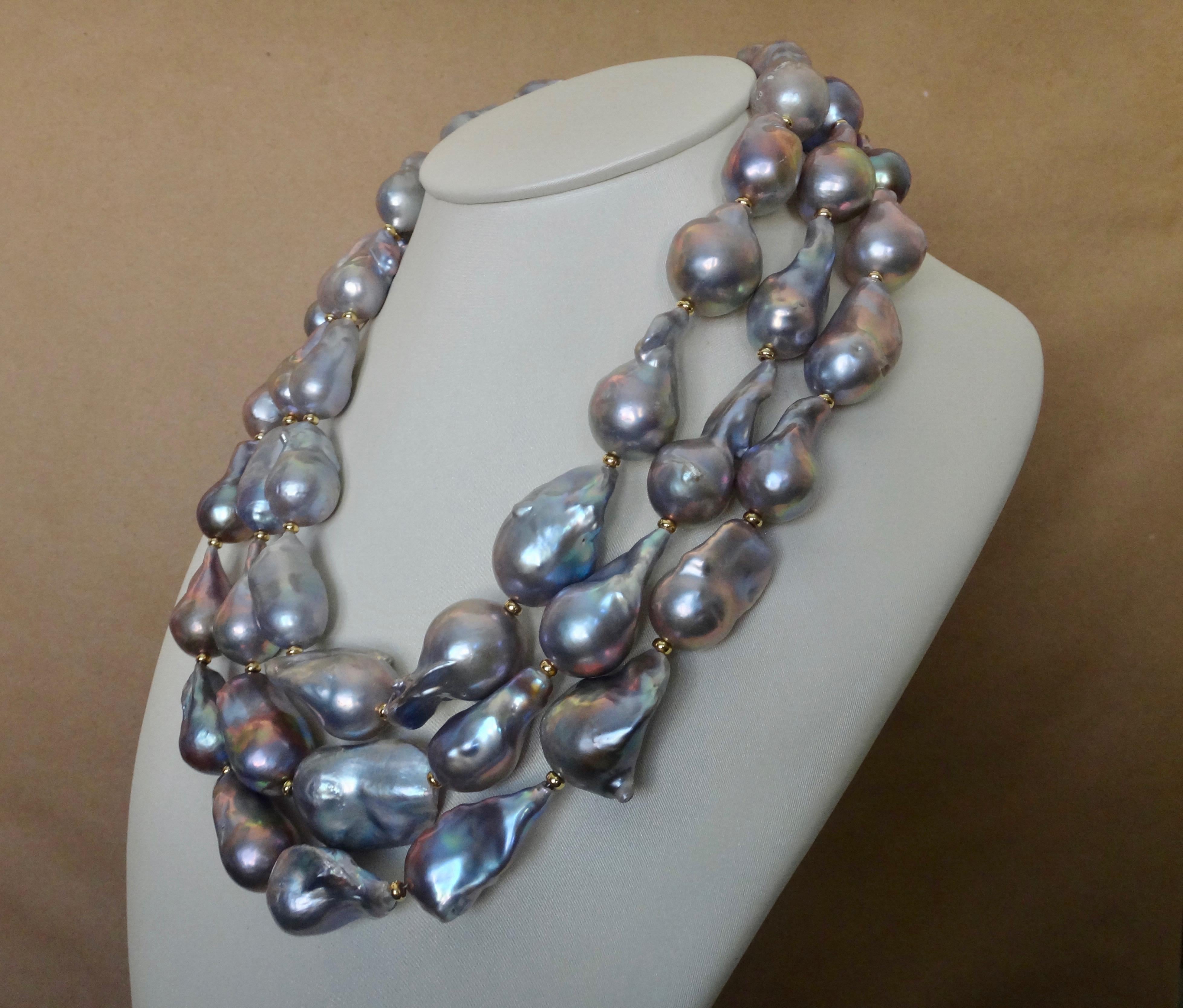 Contemporary Michael Kneebone Gray Cloud Pearl Triple Strand Baroque Pearl Necklace