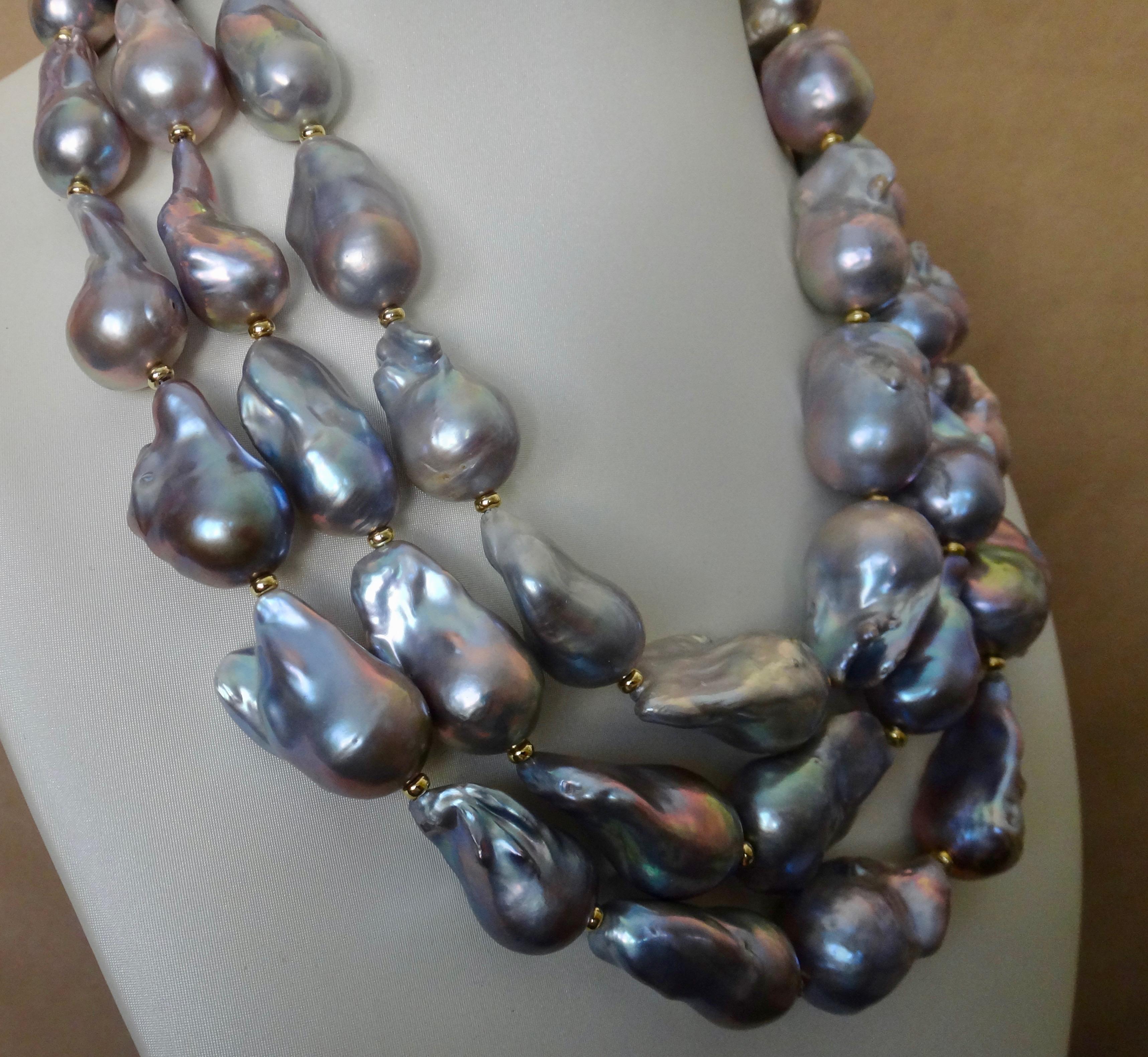 Michael Kneebone Gray Cloud Pearl Triple Strand Baroque Pearl Necklace In New Condition In Austin, TX