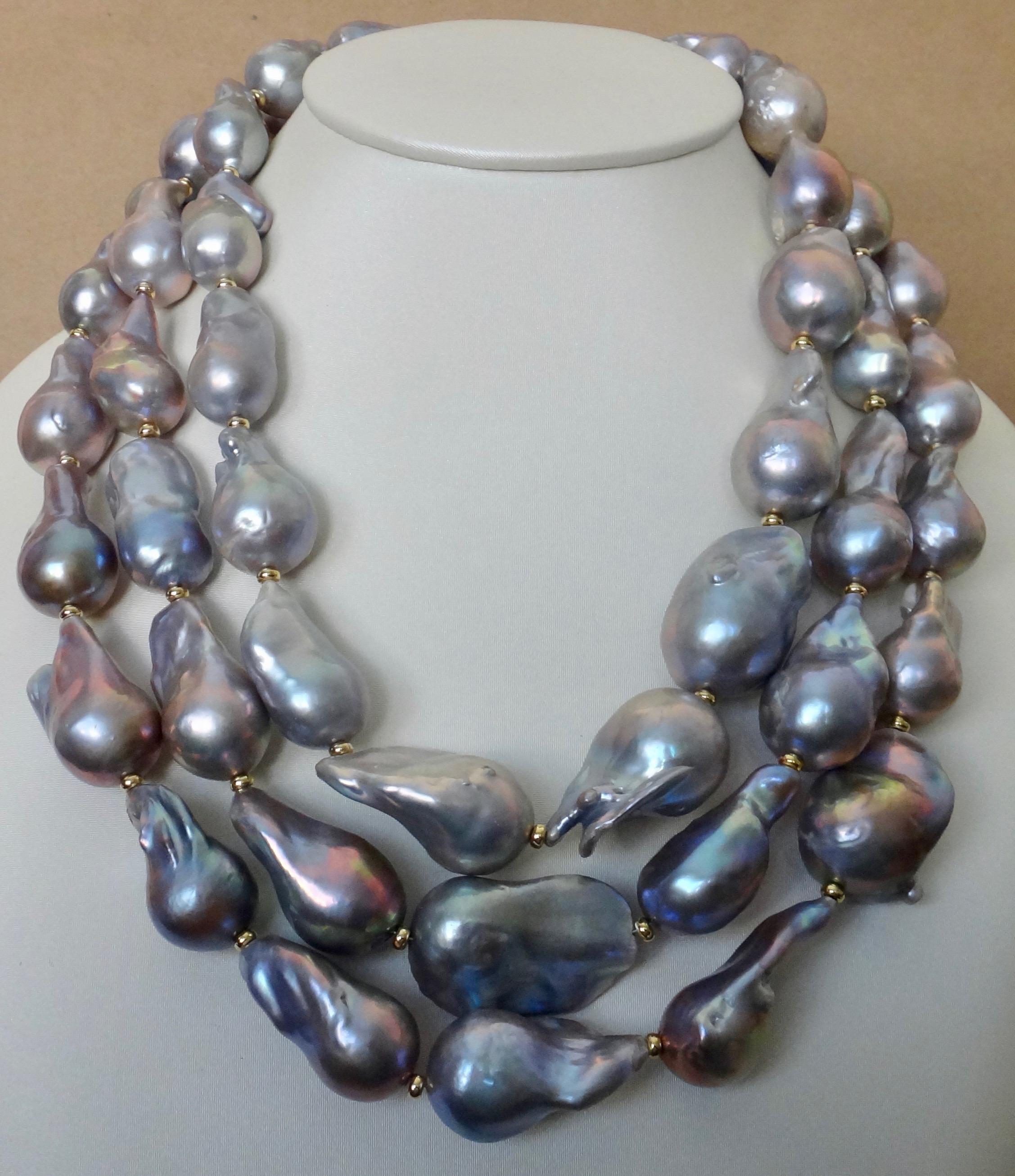 Women's Michael Kneebone Gray Cloud Pearl Triple Strand Baroque Pearl Necklace