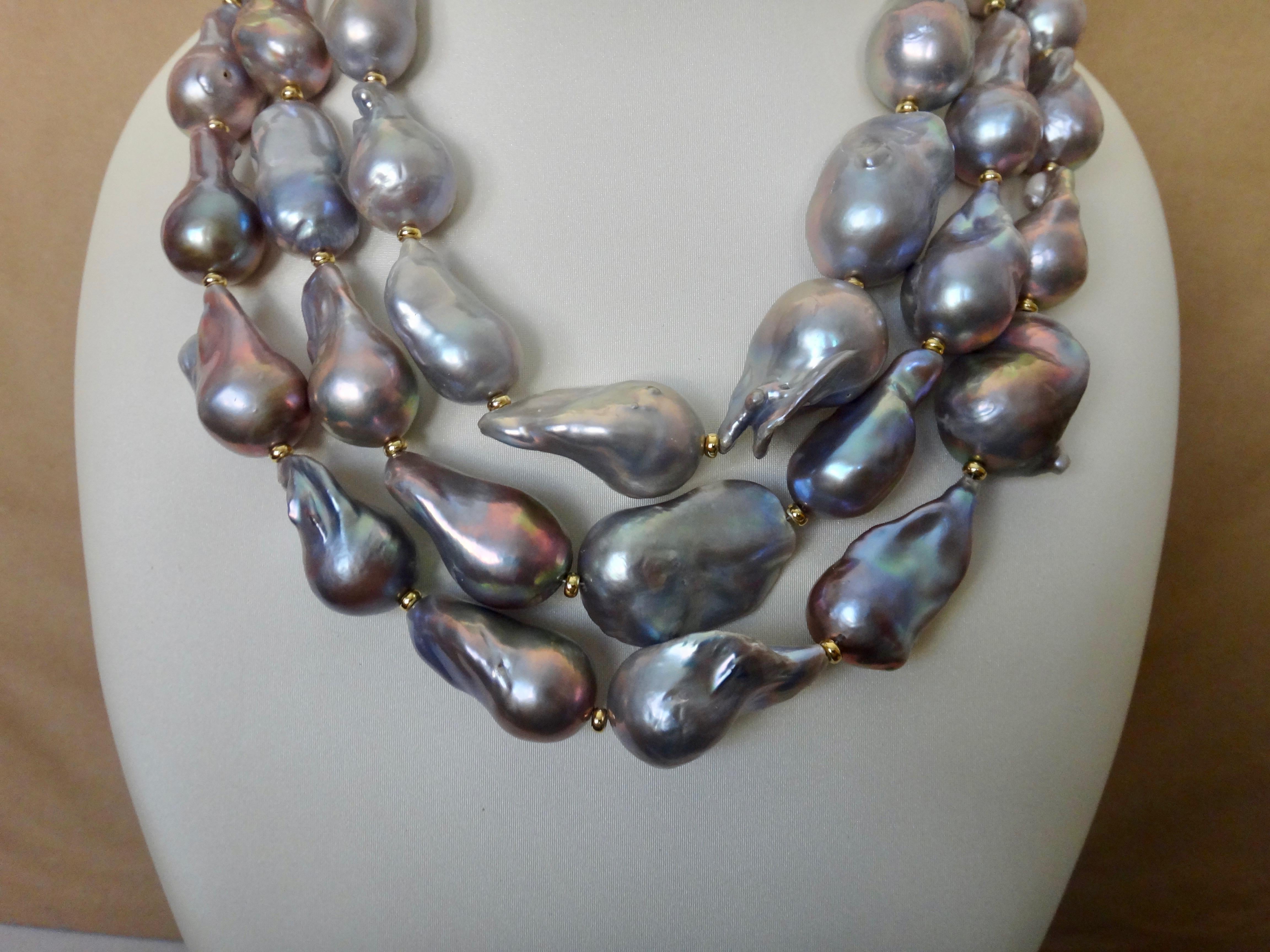 Michael Kneebone Gray Cloud Pearl Triple Strand Baroque Pearl Necklace 1