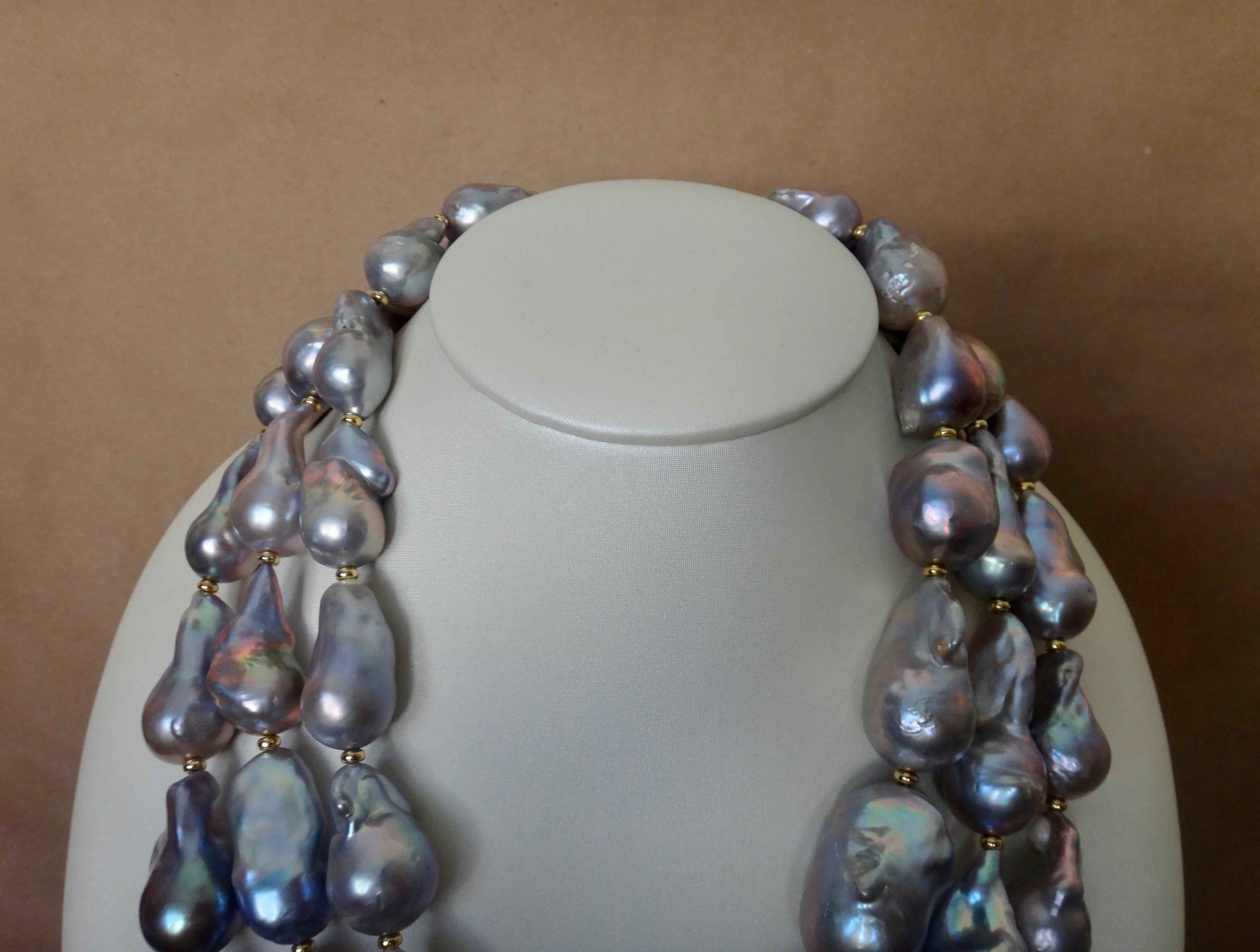 Michael Kneebone Gray Cloud Pearl Triple Strand Baroque Pearl Necklace 2