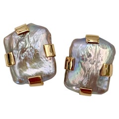 Michael Kneebone Gray Tile Pearl Button Earrings