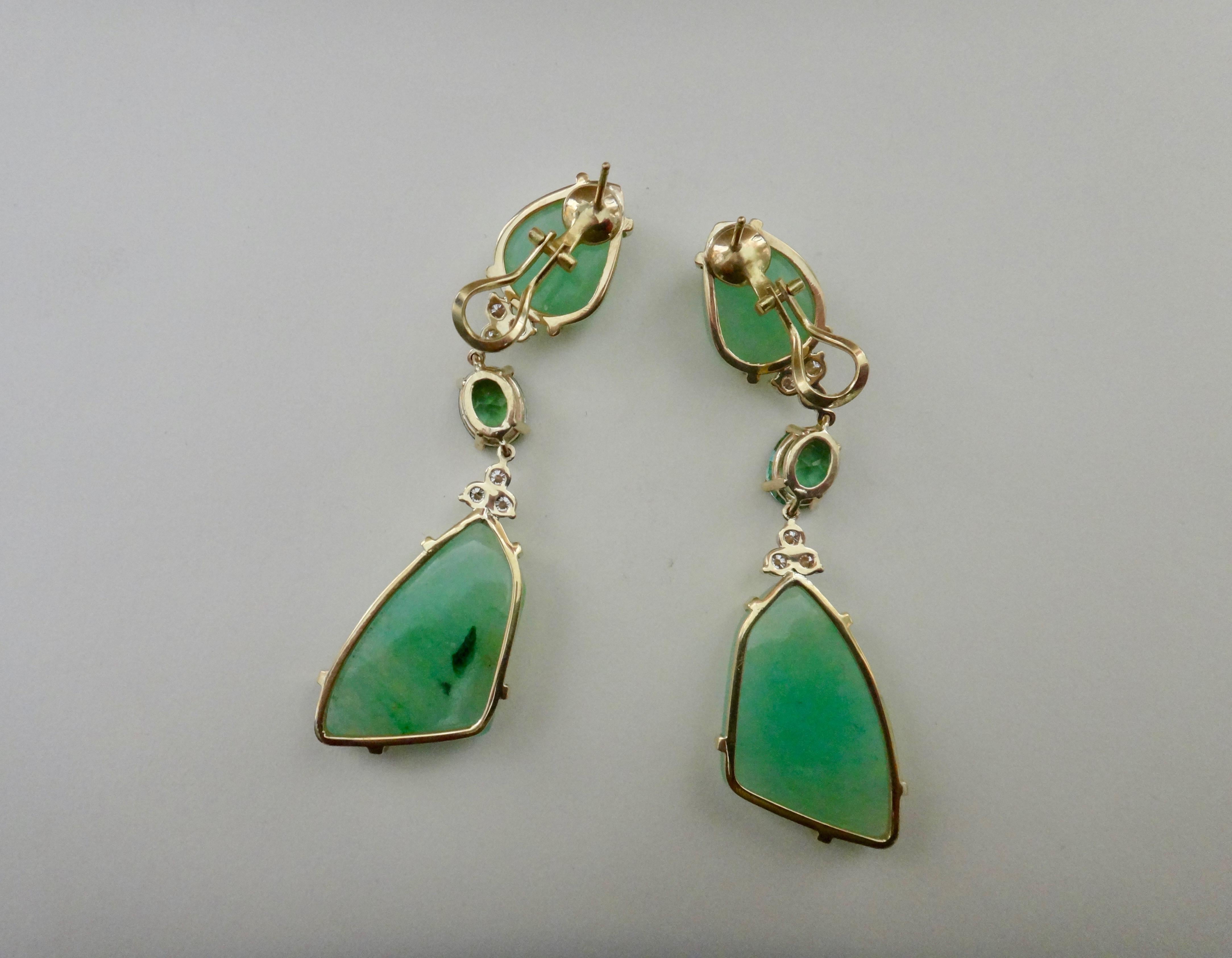 Michael Kneebone Green Beryl Green Topaz Diamond Dangle Earrings For Sale 4