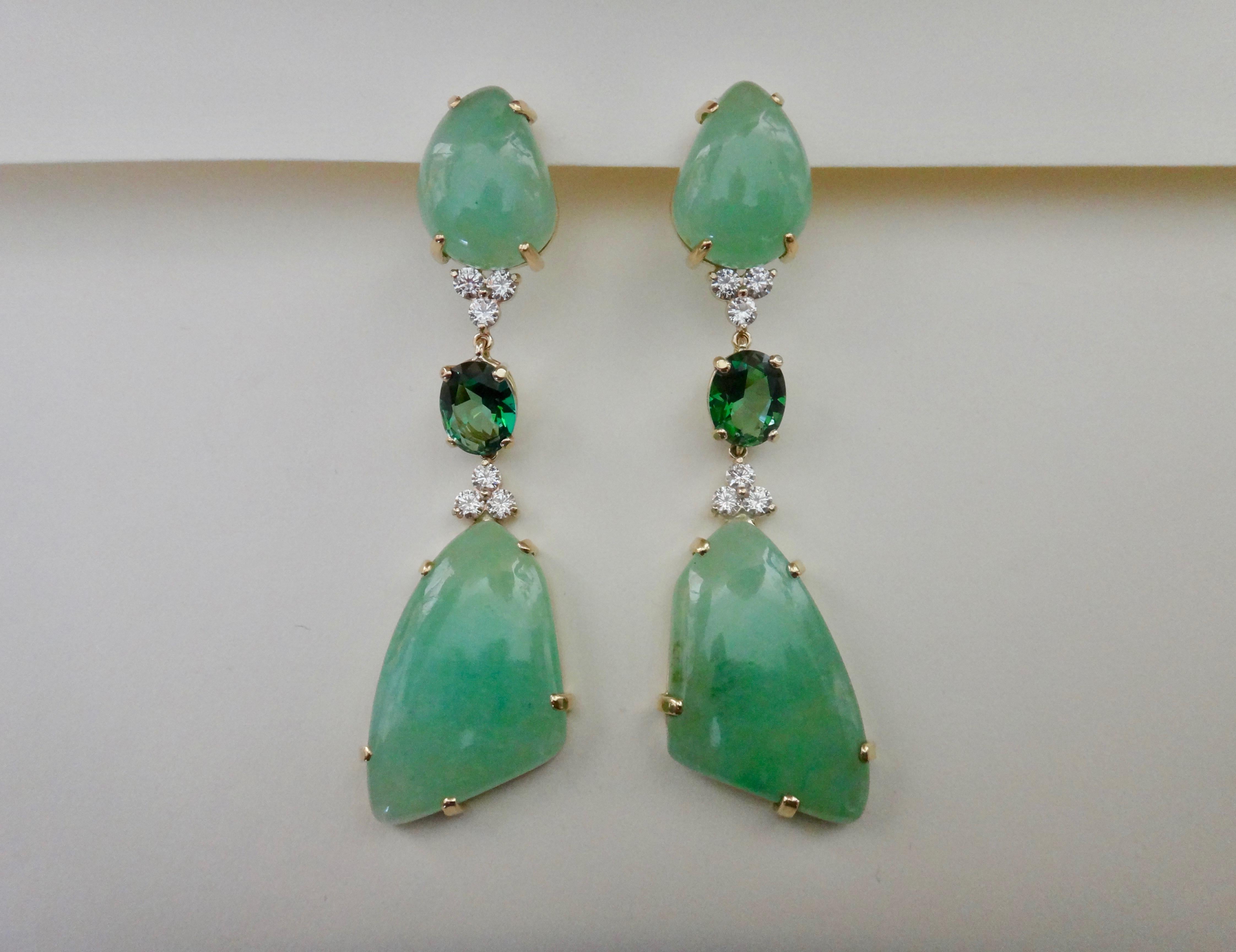 Contemporary Michael Kneebone Green Beryl Green Topaz Diamond Dangle Earrings For Sale