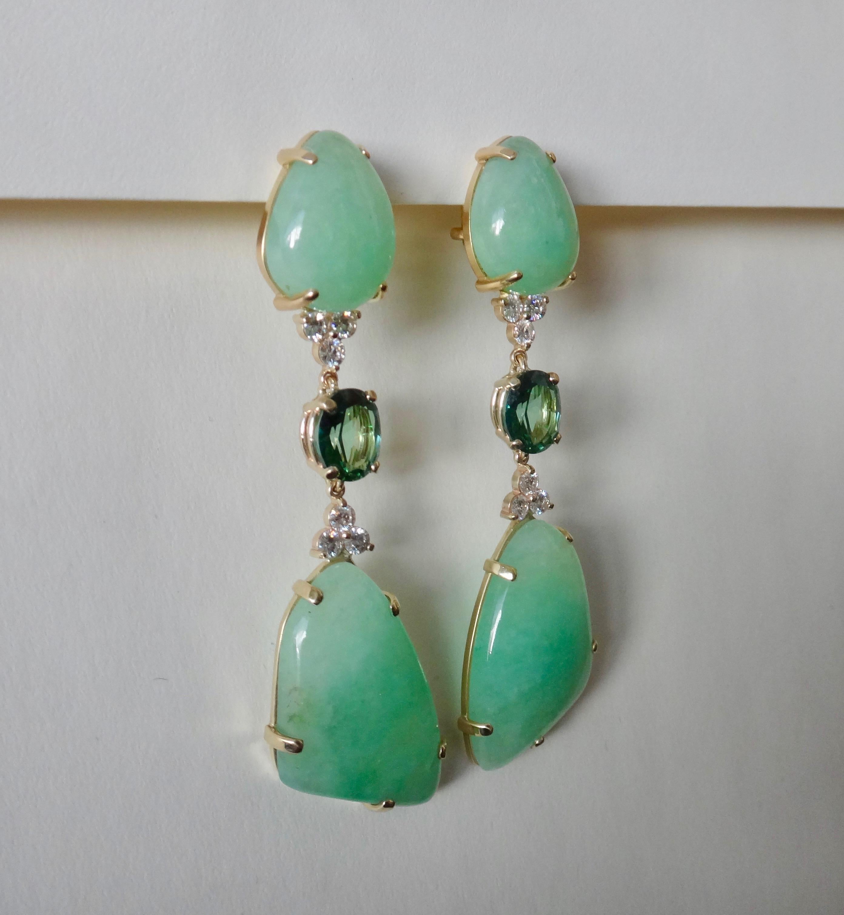 Michael Kneebone Green Beryl Green Topaz Diamond Dangle Earrings In New Condition For Sale In Austin, TX