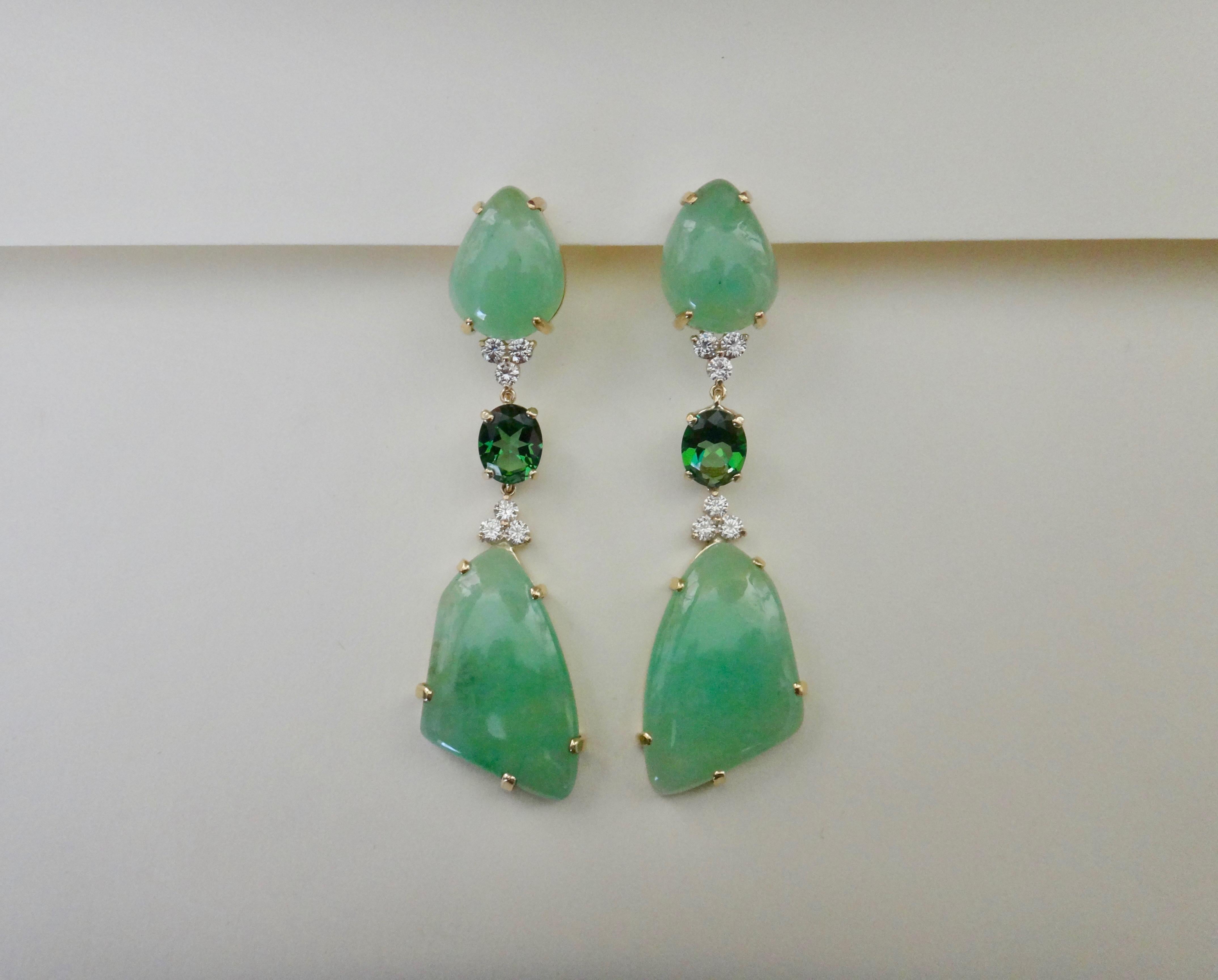 Women's or Men's Michael Kneebone Green Beryl Green Topaz Diamond Dangle Earrings For Sale