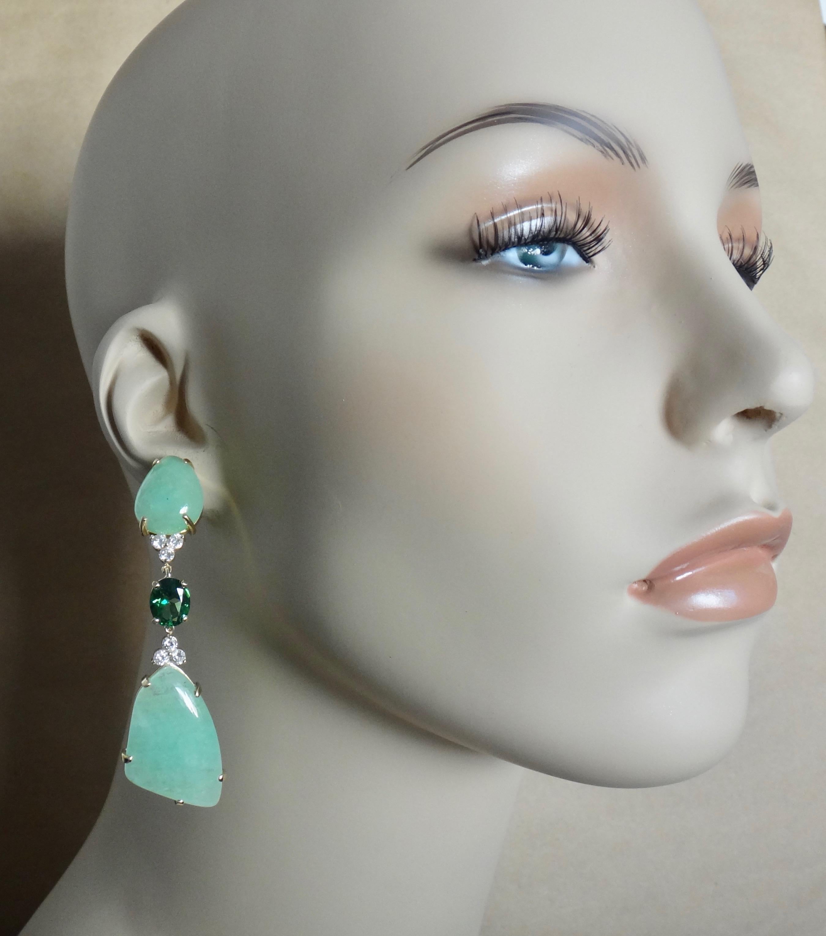 Michael Kneebone Green Beryl Green Topaz Diamond Dangle Earrings For Sale 1