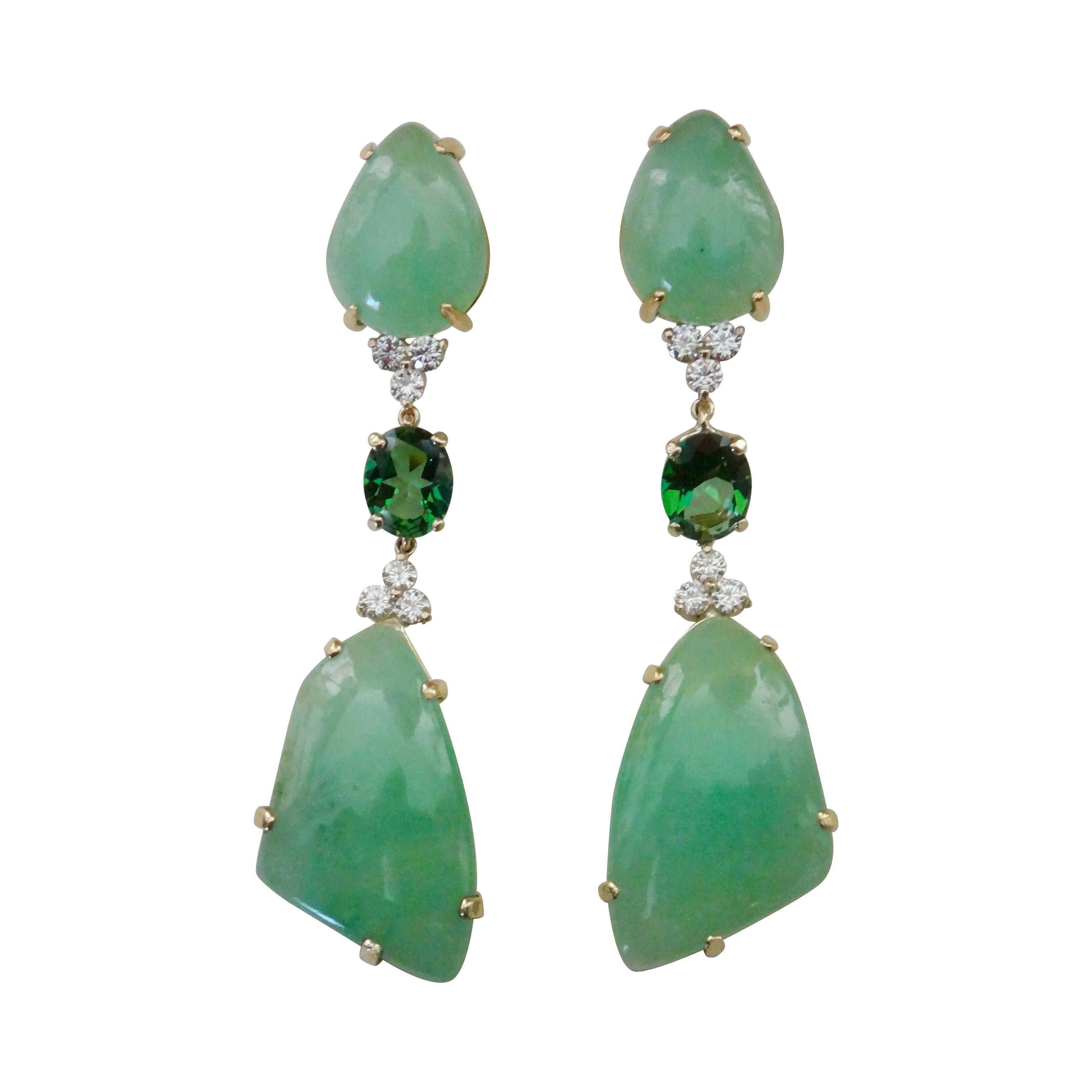 Michael Kneebone Green Beryl Green Topaz Diamond Dangle Earrings For Sale