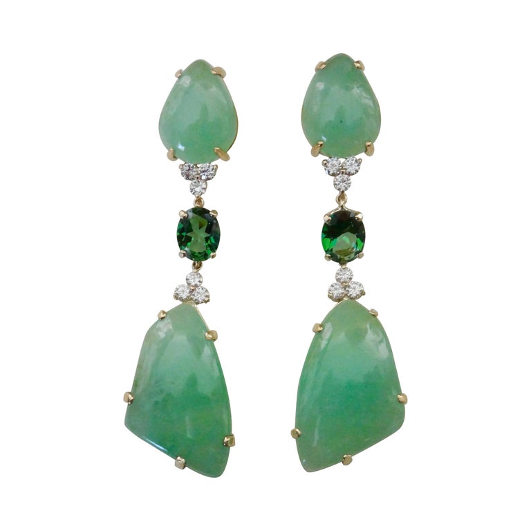 Michael Kneebone Green Beryl Green Topaz Diamond Dangle Earrings For