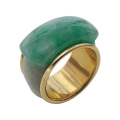 Michael Kneebone Green Burmese Jadeite 18 Karat Gold Saddle Ring