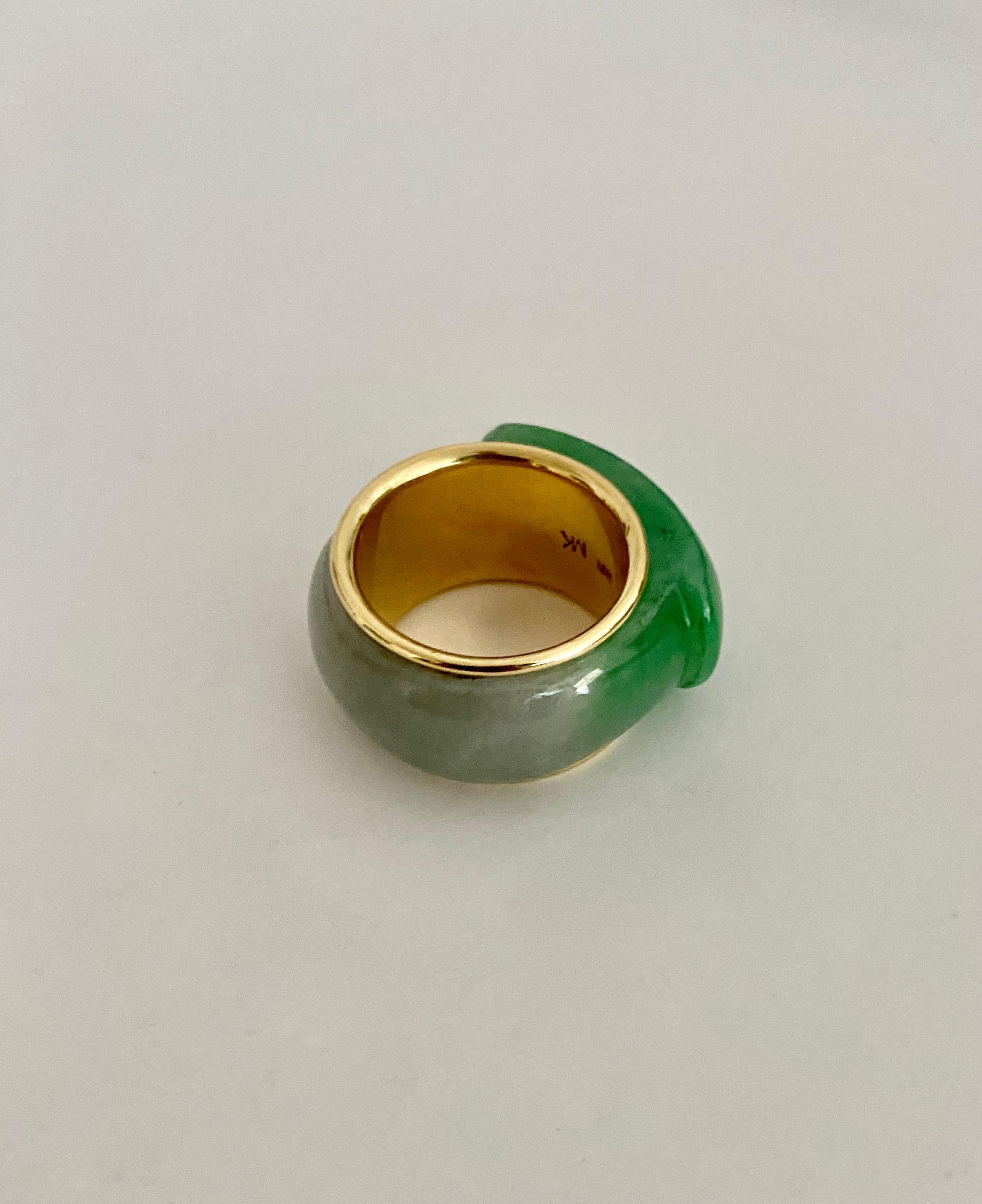 Michael Kneebone Green Burmese Jadeite 18k Yellow Gold Saddle Ring 5