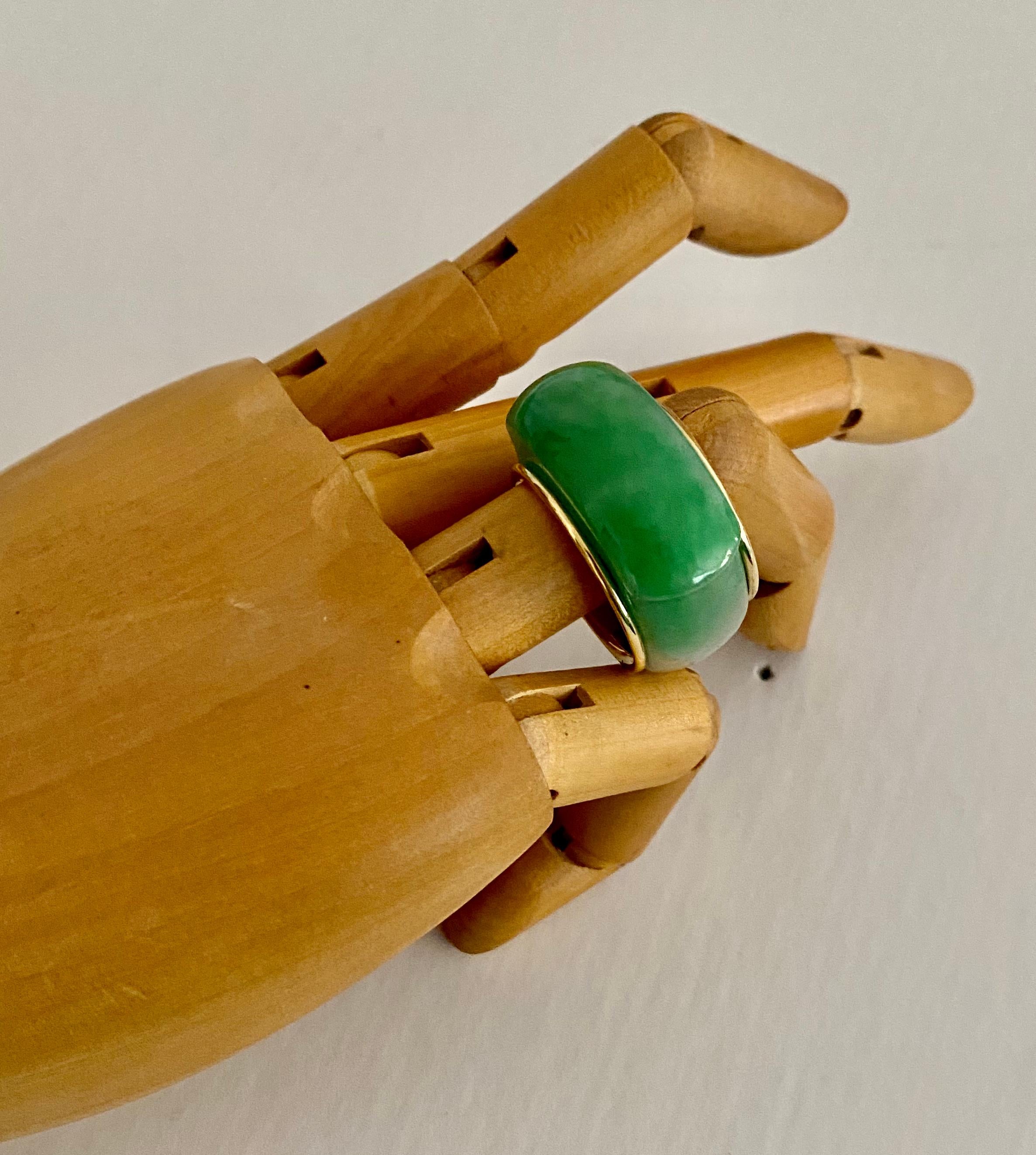 Michael Kneebone Green Burmese Jadeite 18k Yellow Gold Saddle Ring 2